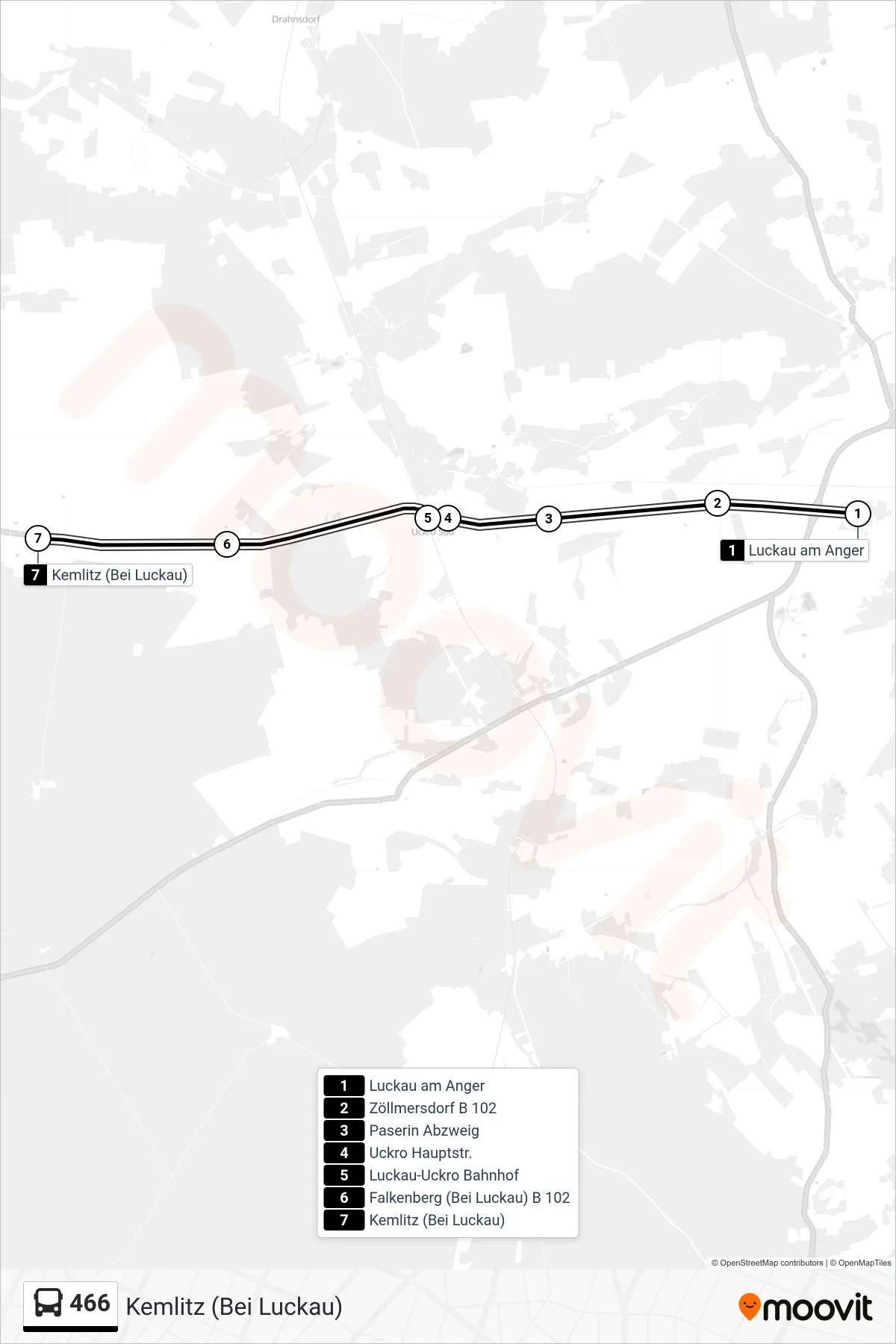 Linie 466 (Bus) Richtung Kemlitz (Bei Luckau): Route und Haltestellen auf der Karte