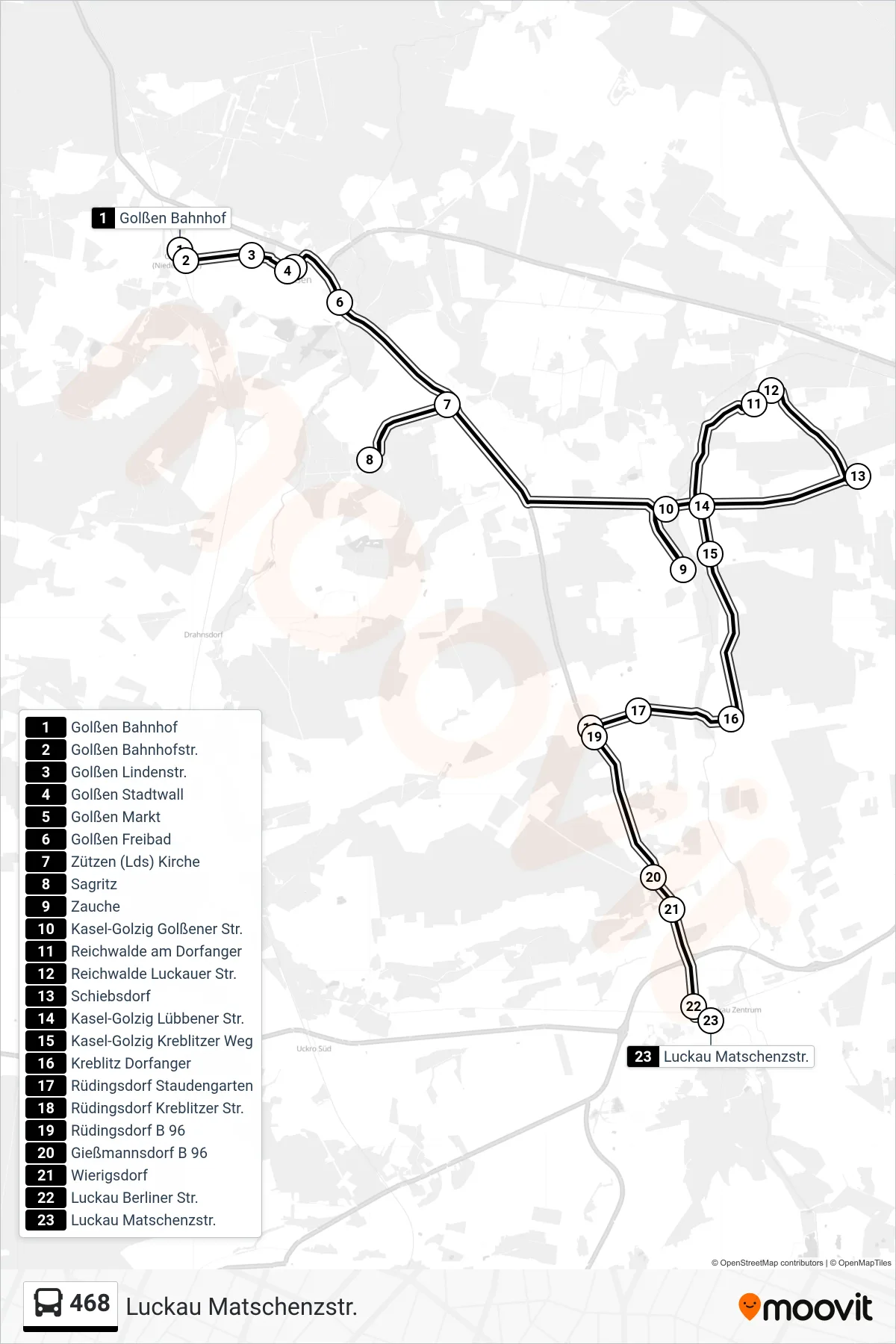 468 bus Line (Luckau Matschenzstr.) route and stops on a map