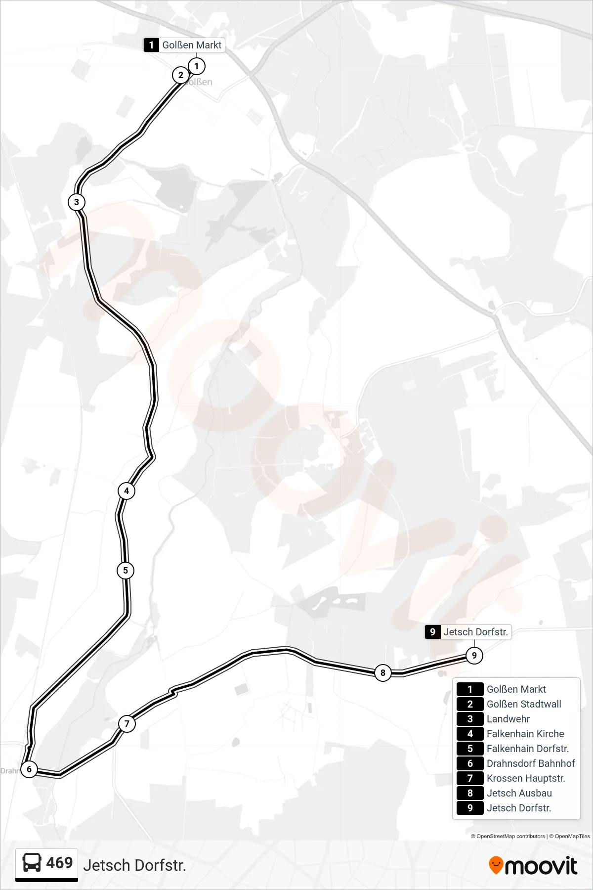 Linie 469 (Bus) Richtung Jetsch Dorfstr.: Route und Haltestellen auf der Karte