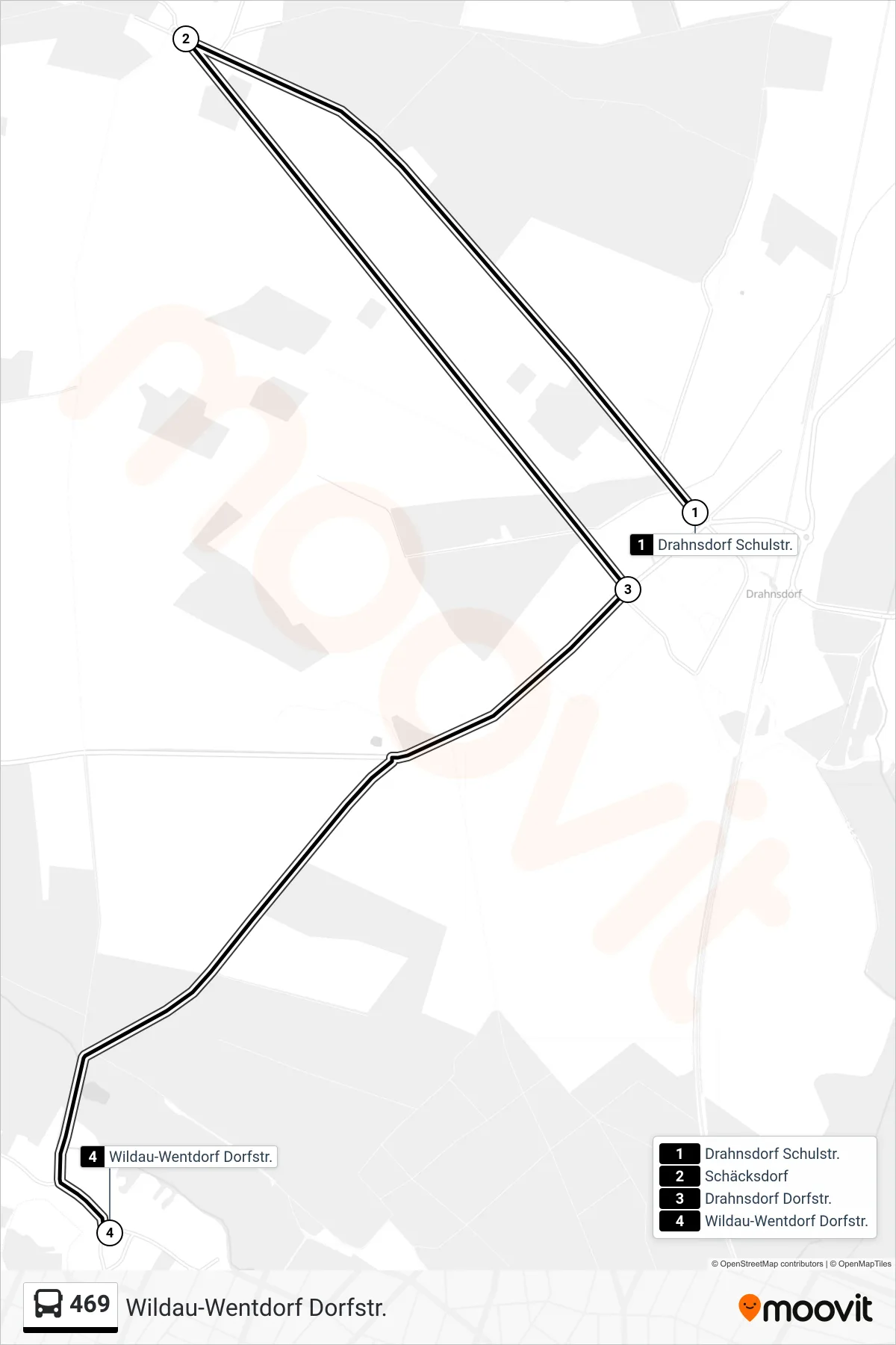 Linie 469 (Bus) Richtung Wildau-Wentdorf Dorfstr.: Route und Haltestellen auf der Karte
