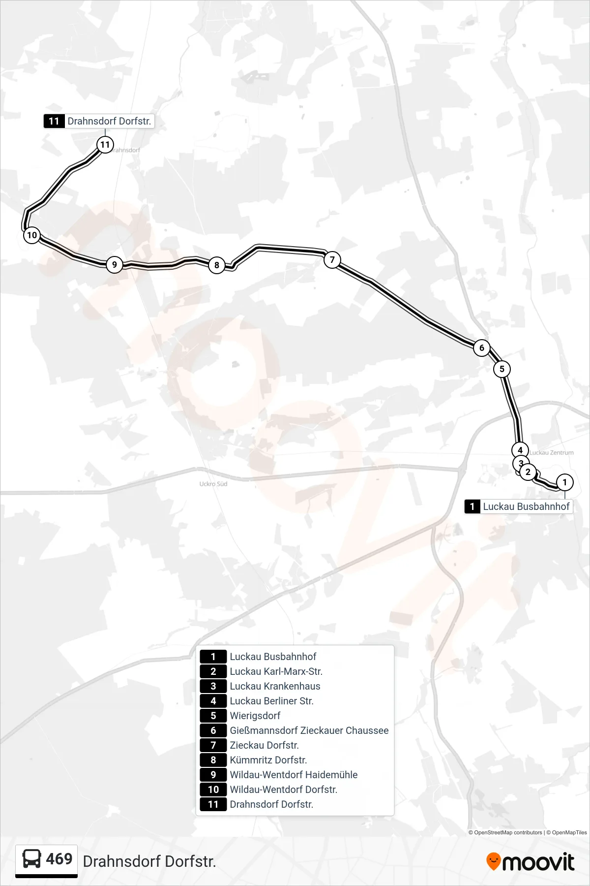 Linie 469 (Bus) Richtung Drahnsdorf Dorfstr.: Route und Haltestellen auf der Karte