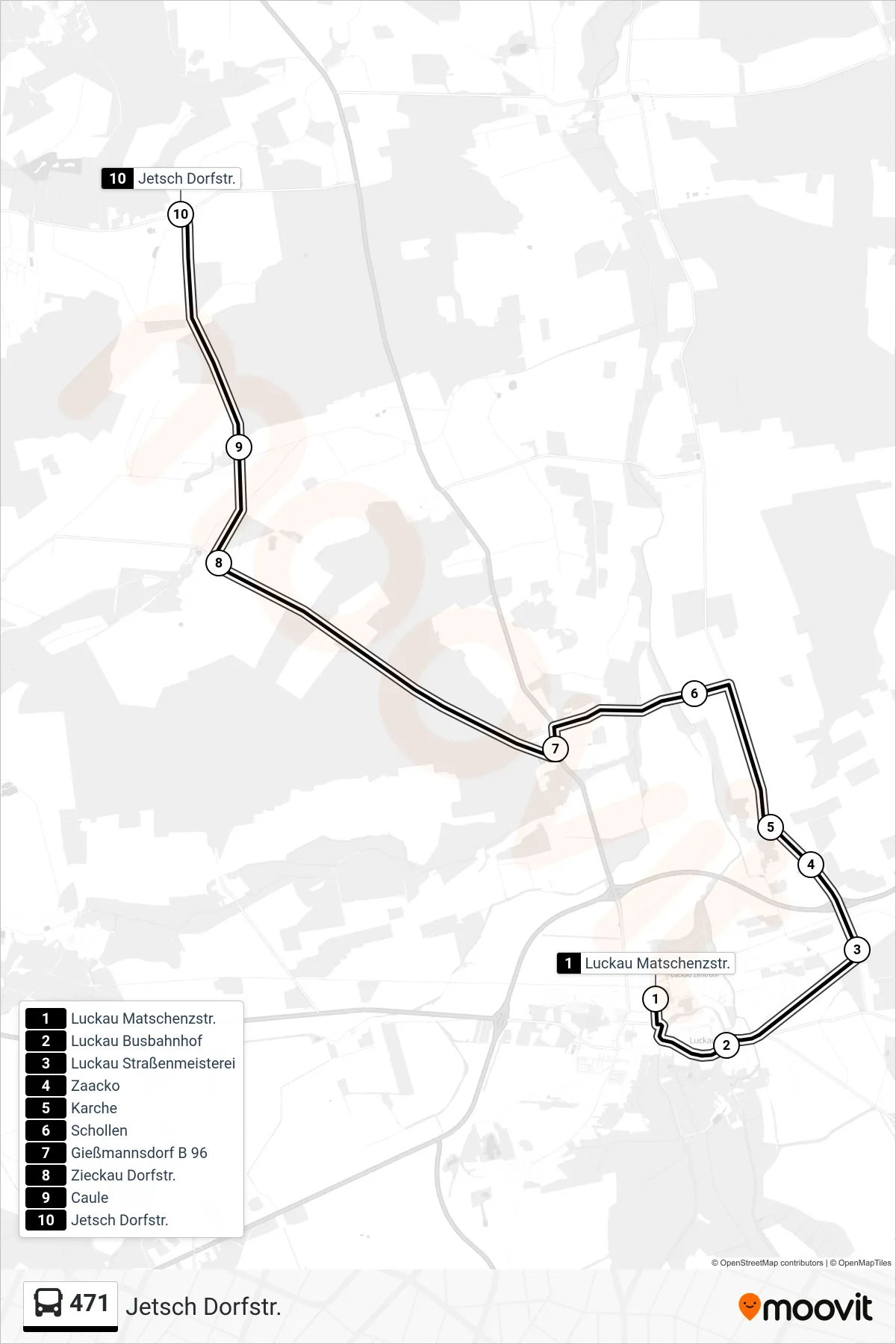 471 bus Line (Jetsch Dorfstr.) route and stops on a map