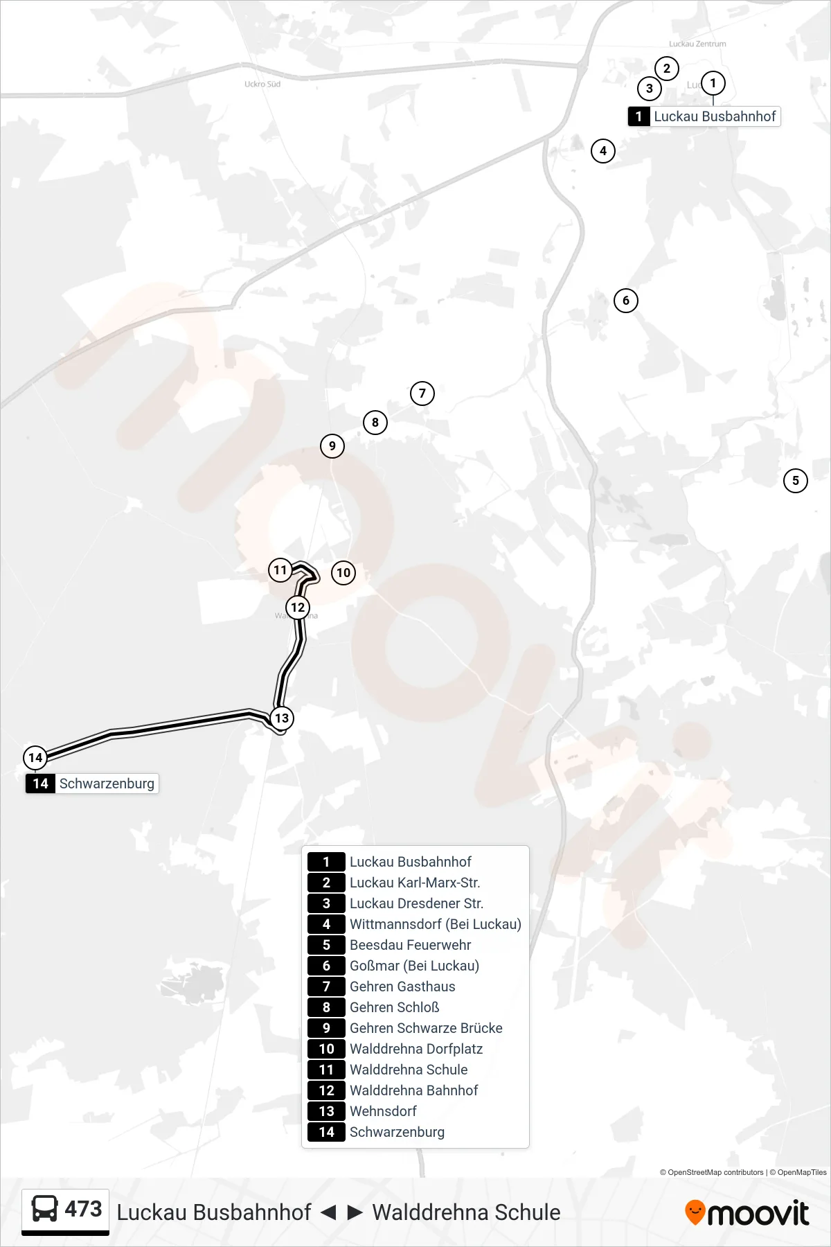 473 bus Line (Schwarzenburg) route and stops on a map