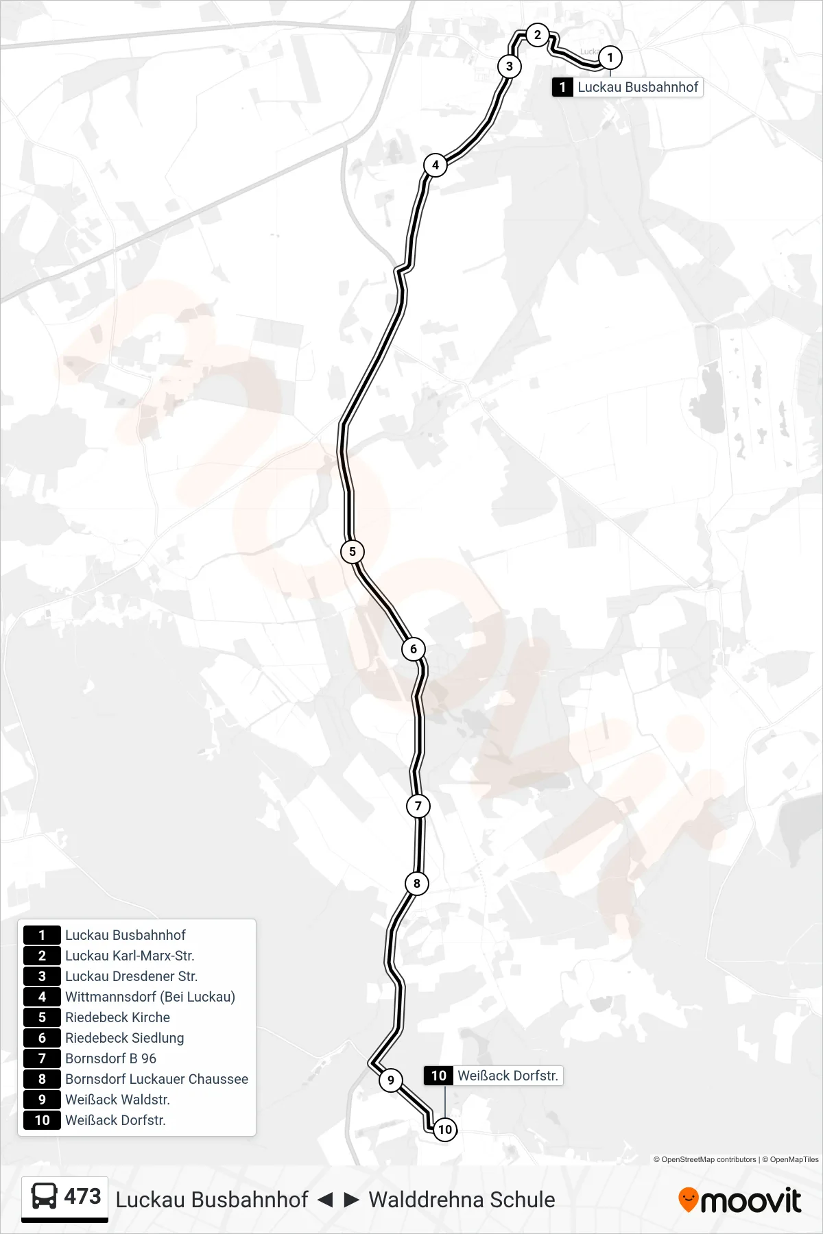 473 bus Line (Weißack Dorfstr.) route and stops on a map