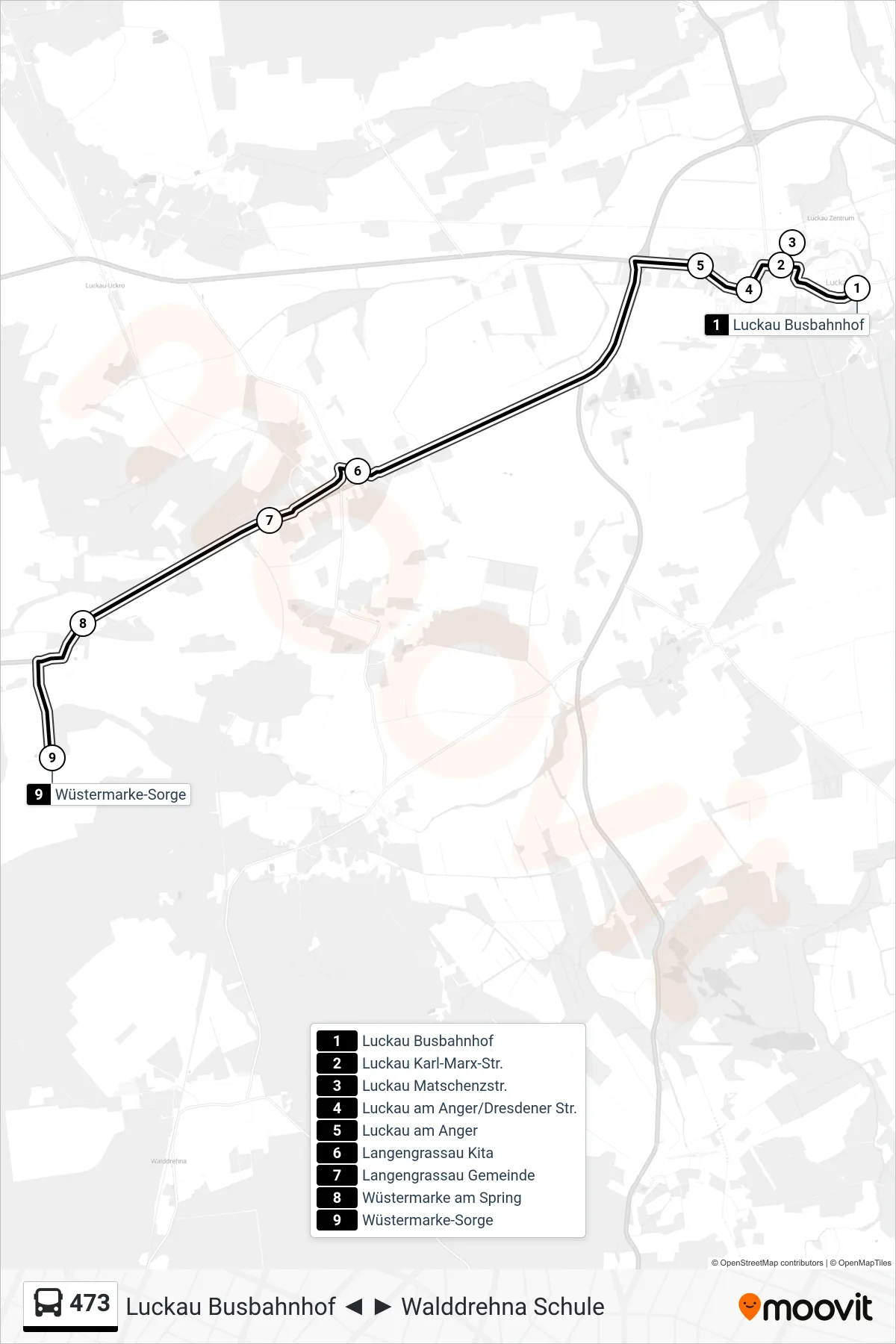 Linie 473 (Bus) Richtung Wüstermarke-Sorge: Route und Haltestellen auf der Karte