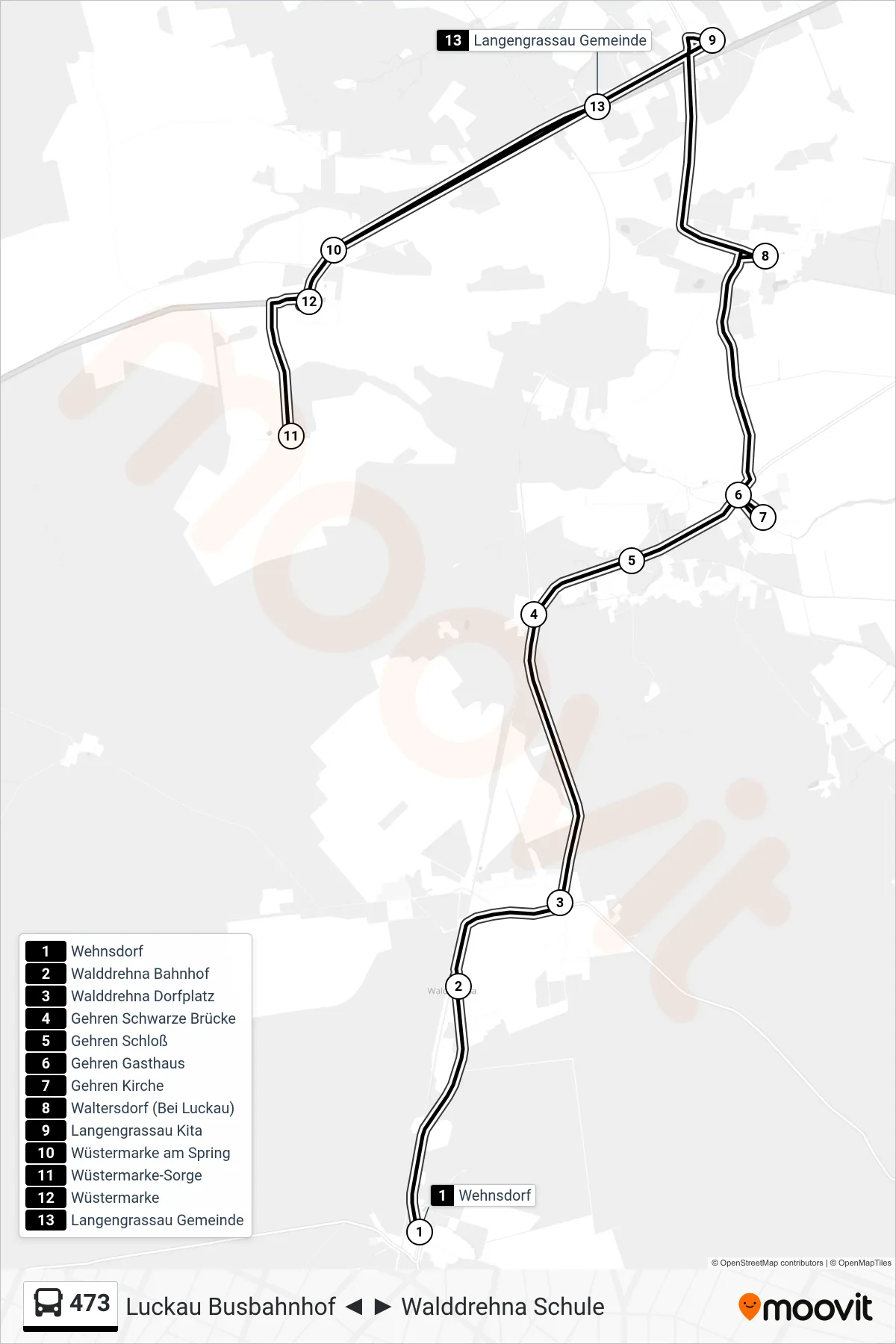 Linie 473 (Bus) Richtung Langengrassau Gemeinde: Route und Haltestellen auf der Karte