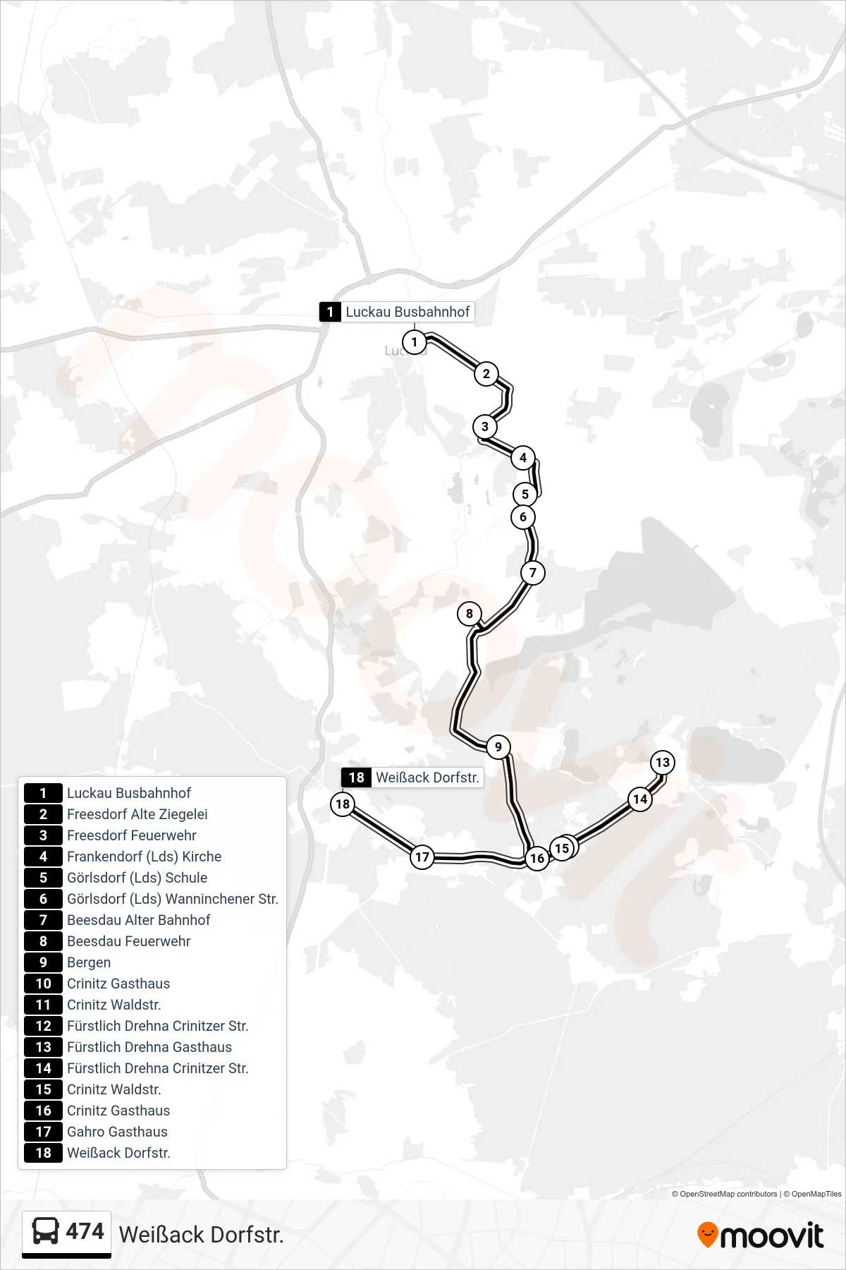 Linie 474 (Bus) Richtung Weißack Dorfstr.: Route und Haltestellen auf der Karte
