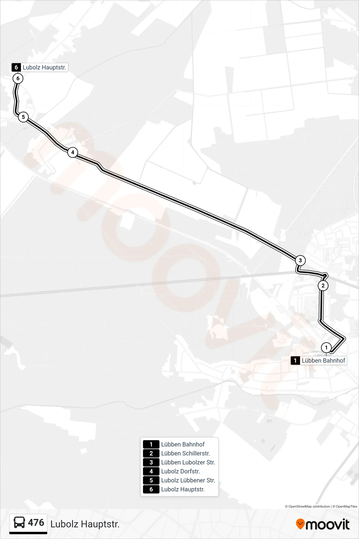 476 bus Line (Lubolz Hauptstr.) route and stops on a map