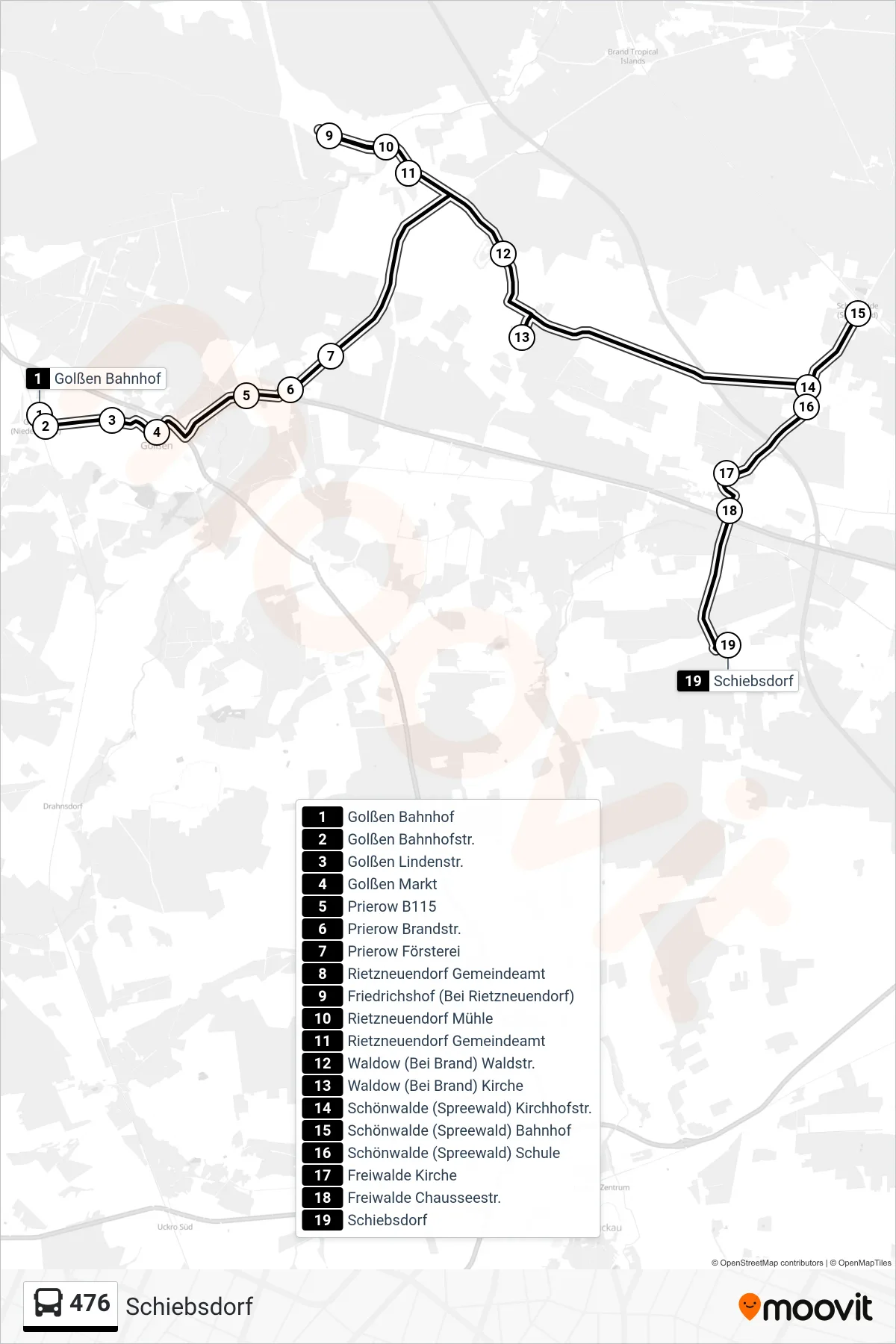 Linie 476 (Bus) Richtung Schiebsdorf: Route und Haltestellen auf der Karte