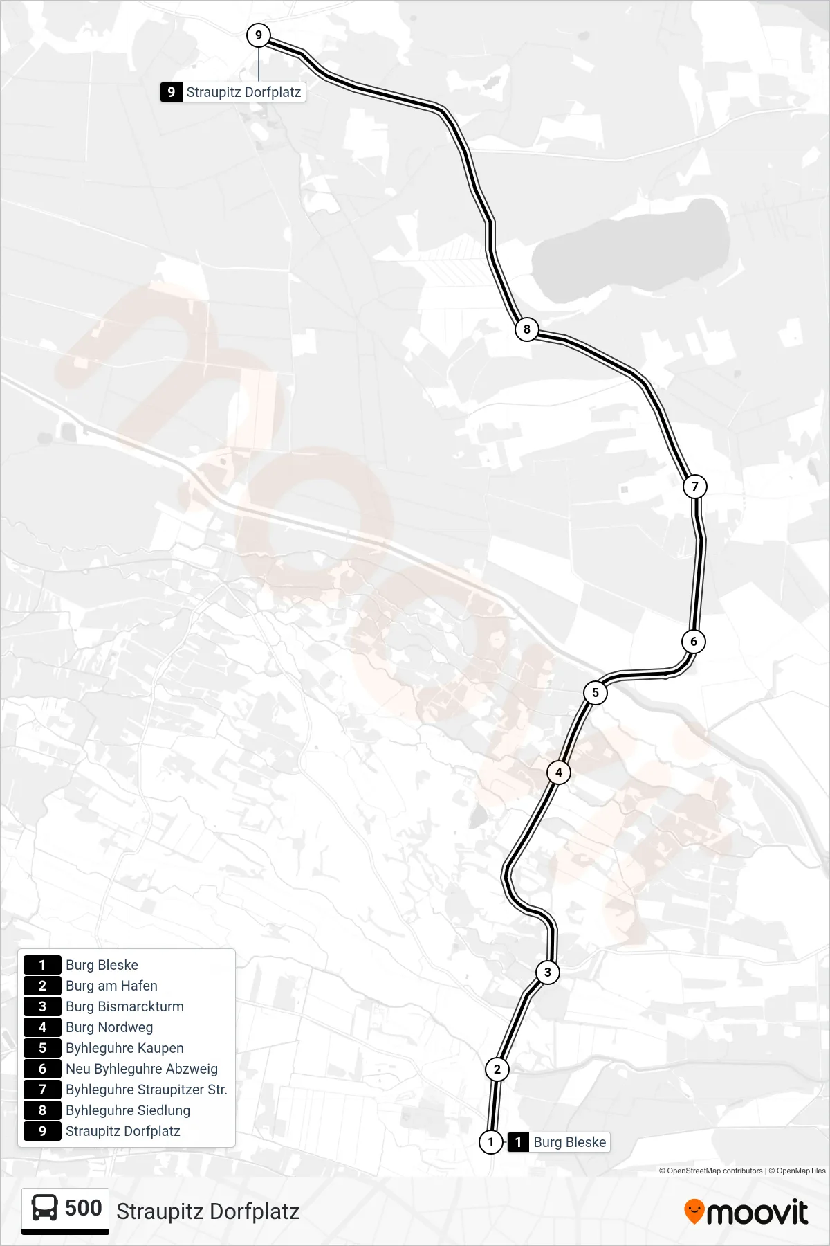 Linie 500 (Bus) Richtung Straupitz Dorfplatz: Route und Haltestellen auf der Karte
