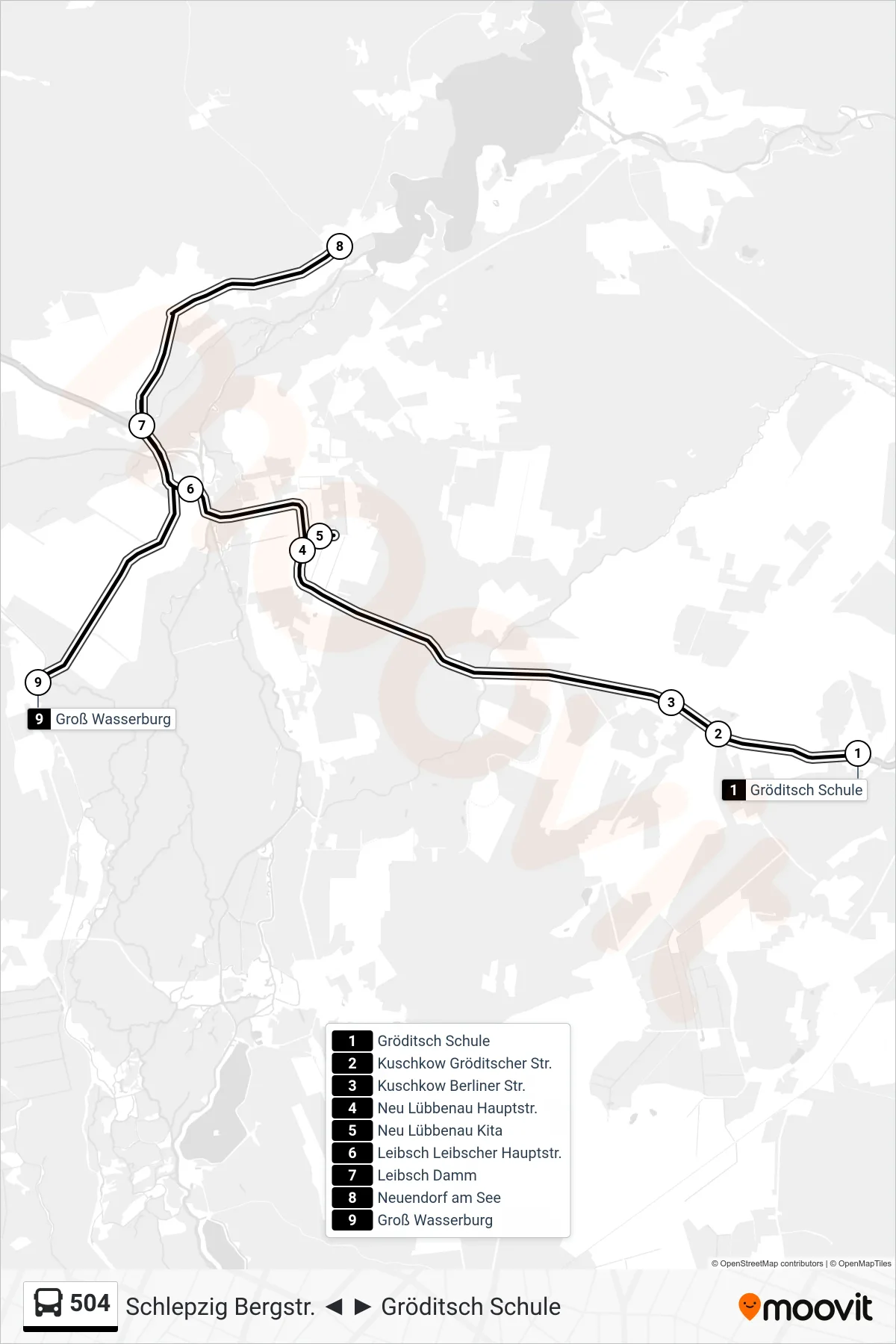 Linie 504 (Bus) Richtung Groß Wasserburg: Route und Haltestellen auf der Karte
