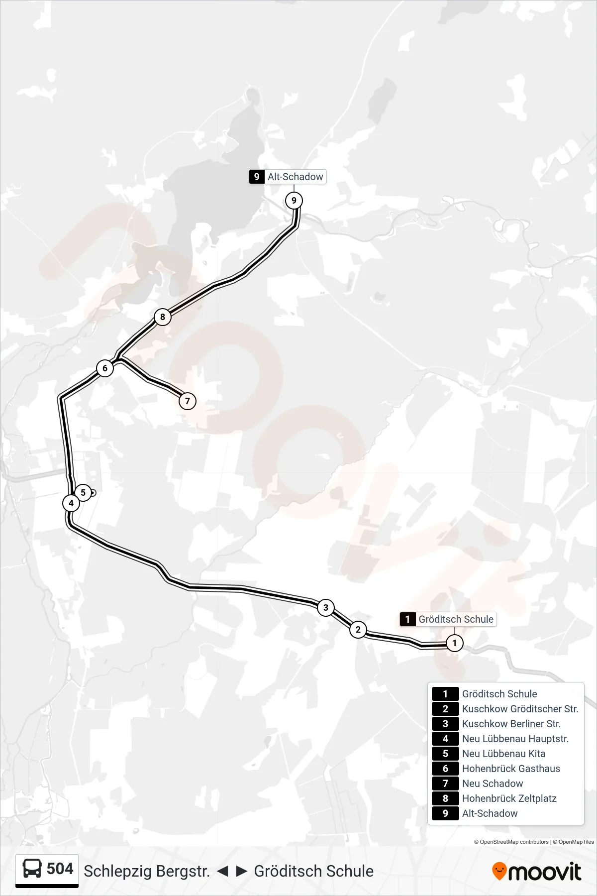 Linie 504 (Bus) Richtung Alt-Schadow: Route und Haltestellen auf der Karte