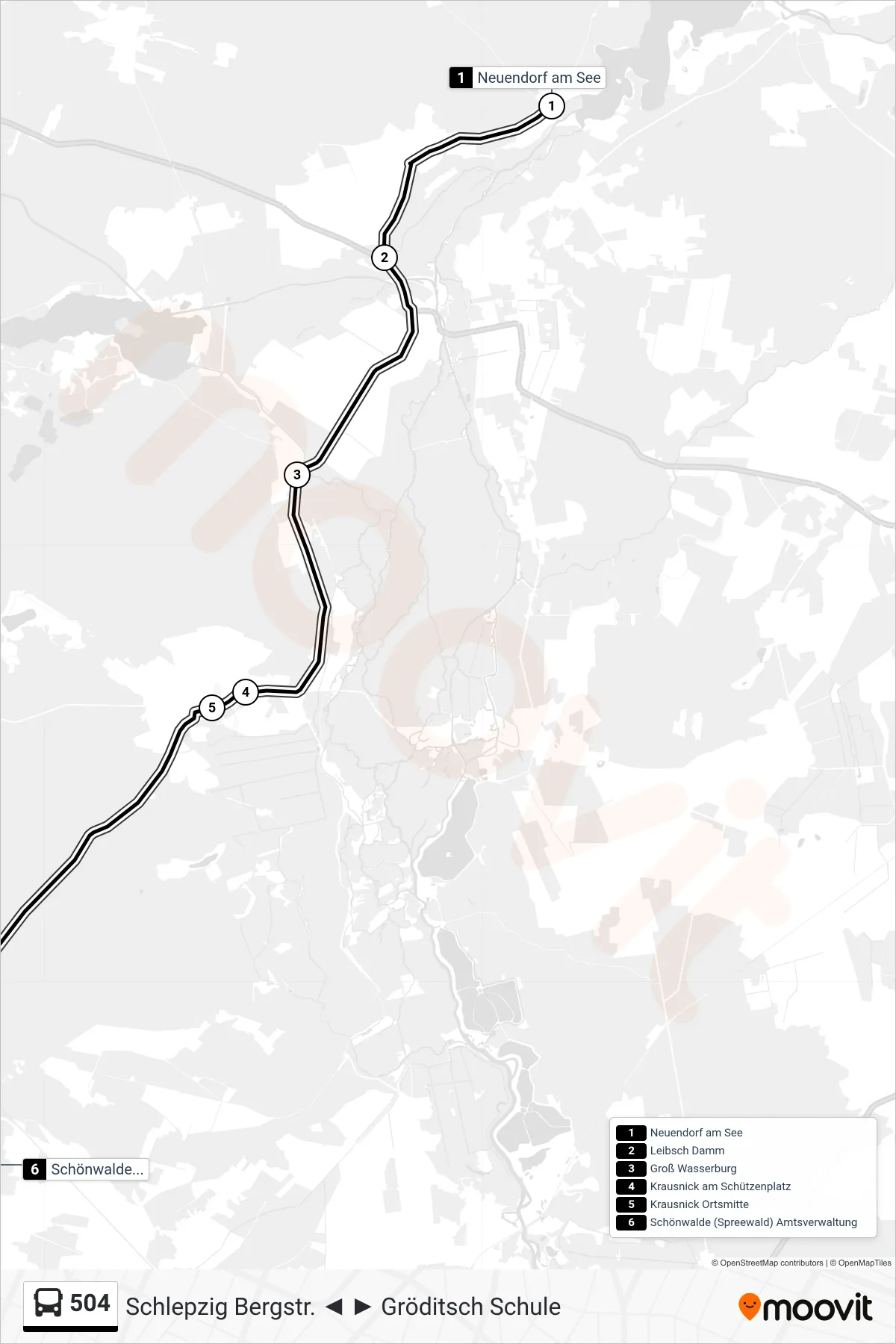 Linie 504 (Bus) Richtung Schönwalde (Spreewald) Amtsverwaltung: Route und Haltestellen auf der Karte