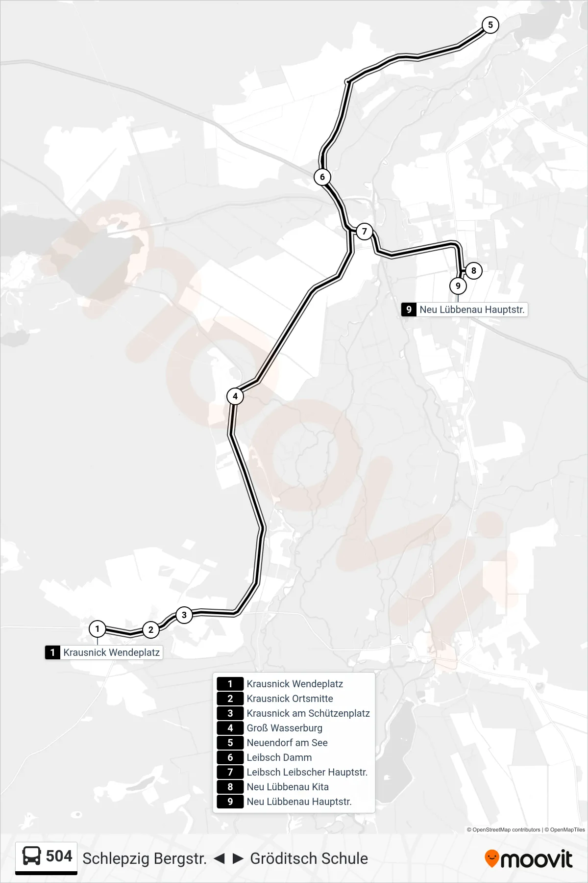 Linie 504 (Bus) Richtung Neu Lübbenau Hauptstr.: Route und Haltestellen auf der Karte