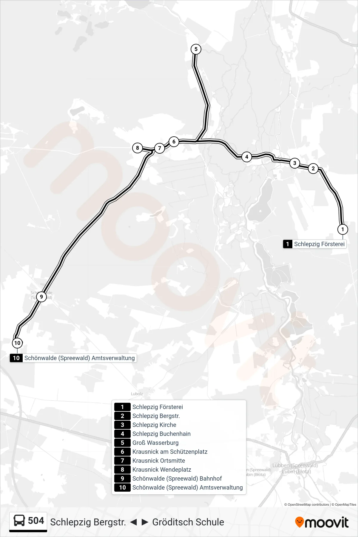 Linie 504 (Bus) Richtung Schönwalde (Spreewald) Amtsverwaltung: Route und Haltestellen auf der Karte