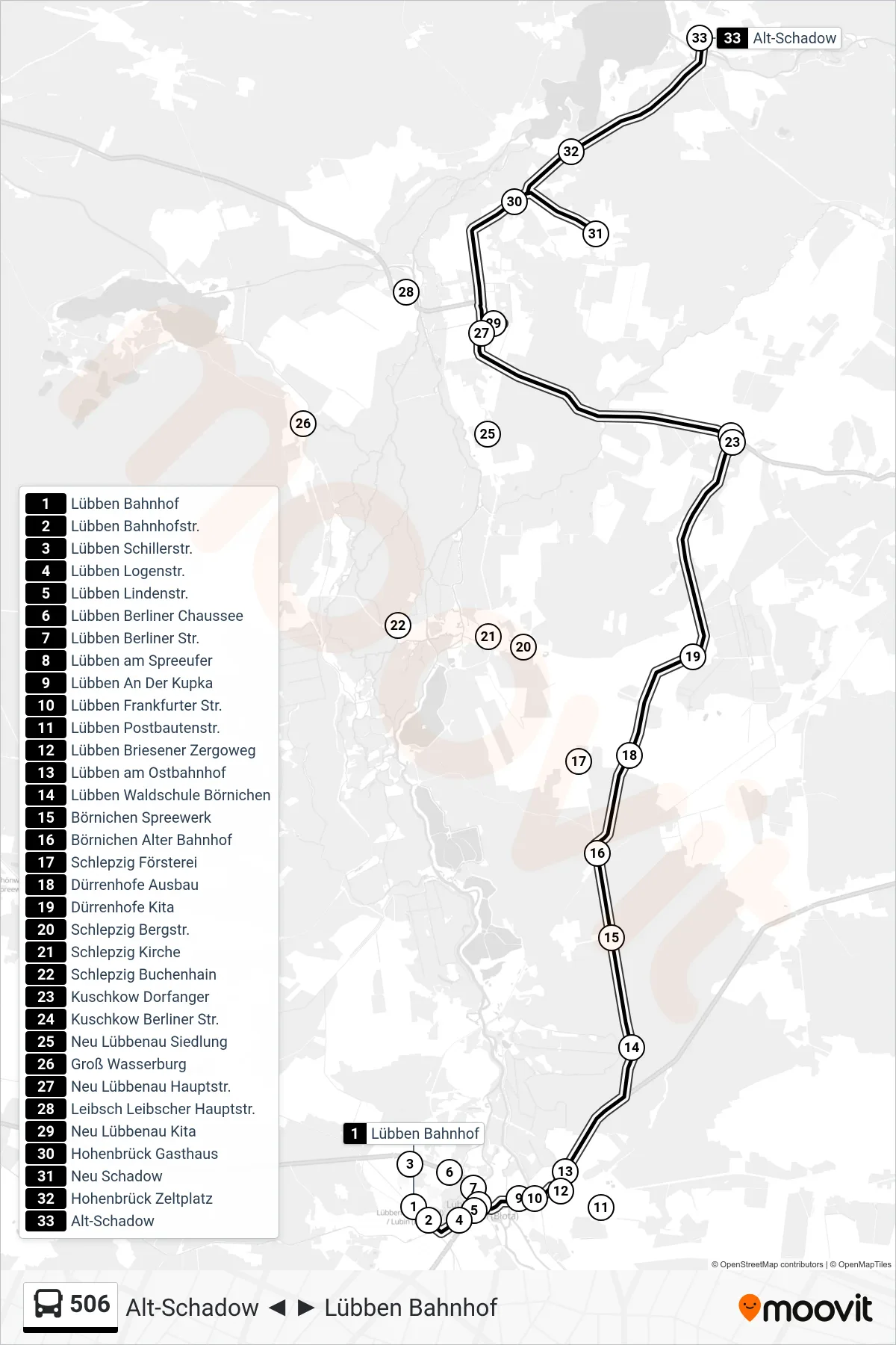 Linie 506 (Bus) Richtung Alt-Schadow: Route und Haltestellen auf der Karte