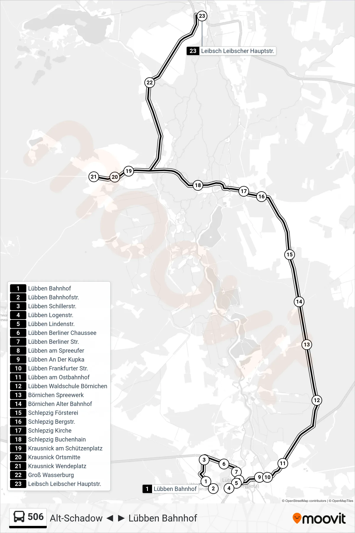 Linie 506 (Bus) Richtung Leibsch Leibscher Hauptstr.: Route und Haltestellen auf der Karte