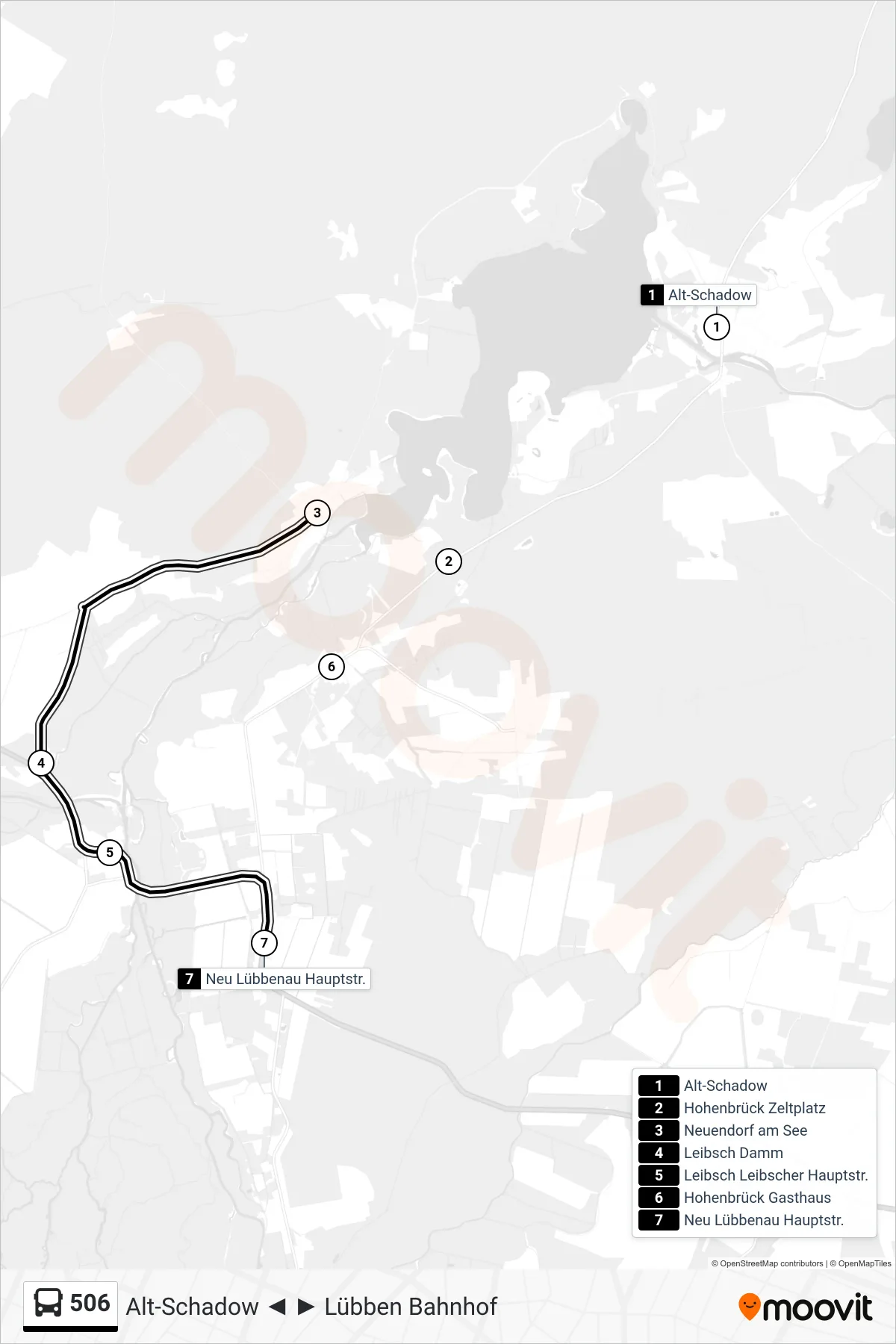 Linie 506 (Bus) Richtung Neu Lübbenau Hauptstr.: Route und Haltestellen auf der Karte