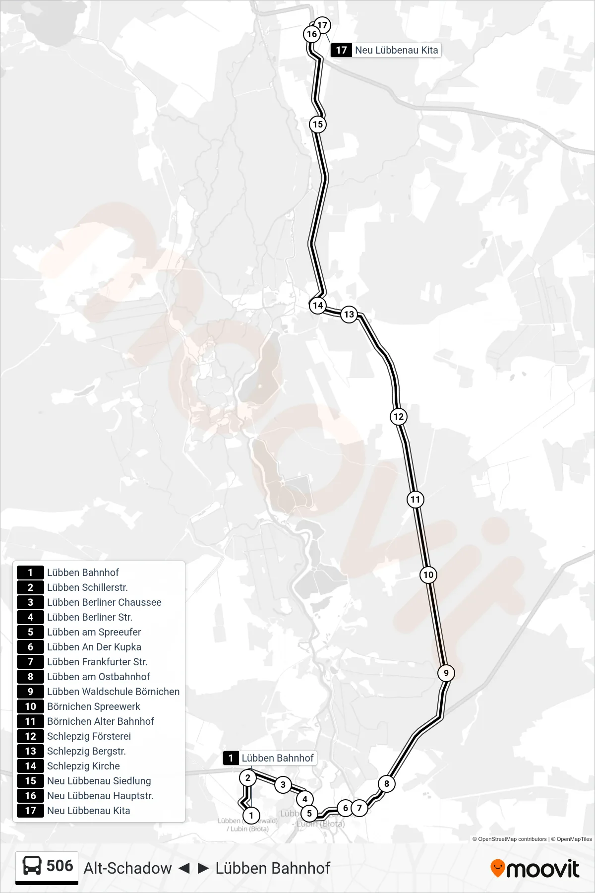 Linie 506 (Bus) Richtung Neu Lübbenau Kita: Route und Haltestellen auf der Karte