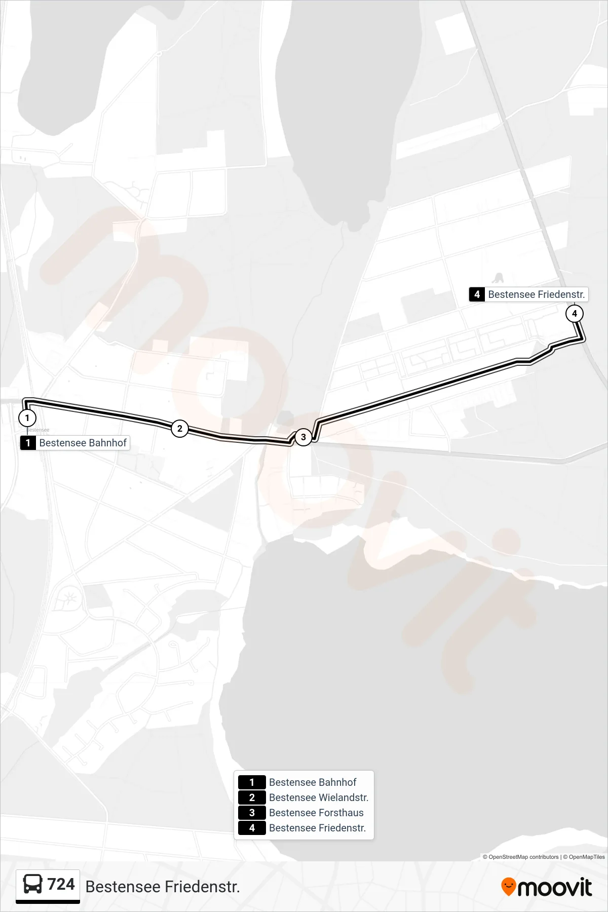 Linie 724 (Bus) Richtung Bestensee Friedenstr.: Route und Haltestellen auf der Karte