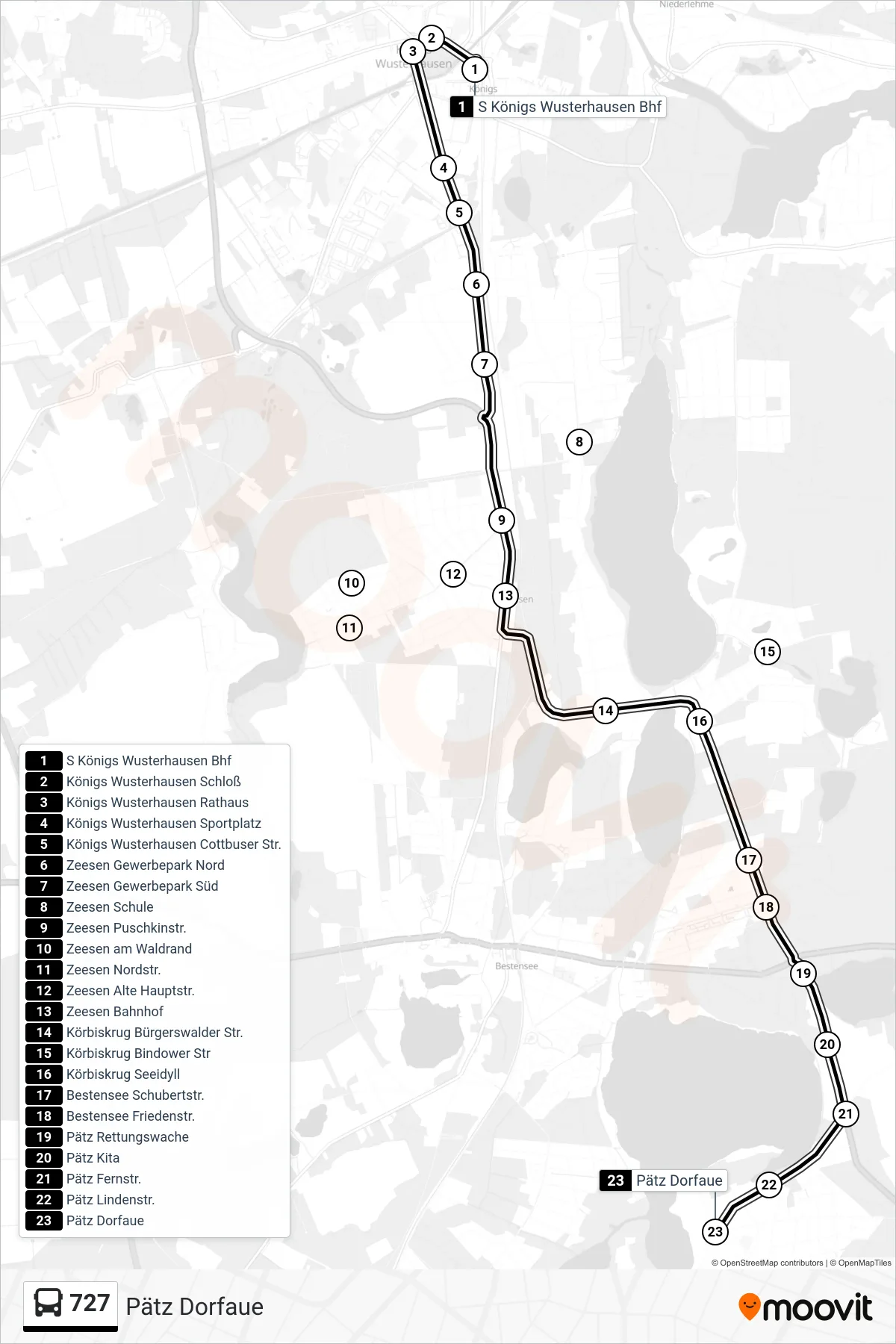 727 bus Line (Pätz Dorfaue) route and stops on a map