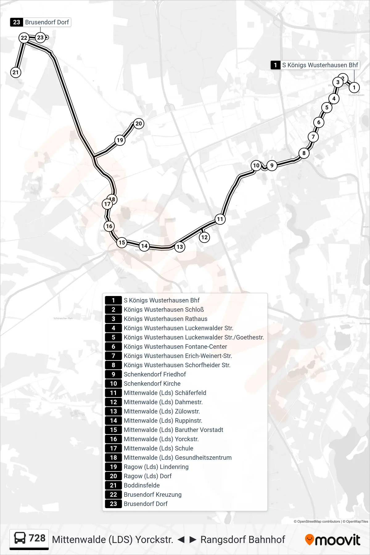 Linie 728 (Bus) Richtung Brusendorf Dorf: Route und Haltestellen auf der Karte