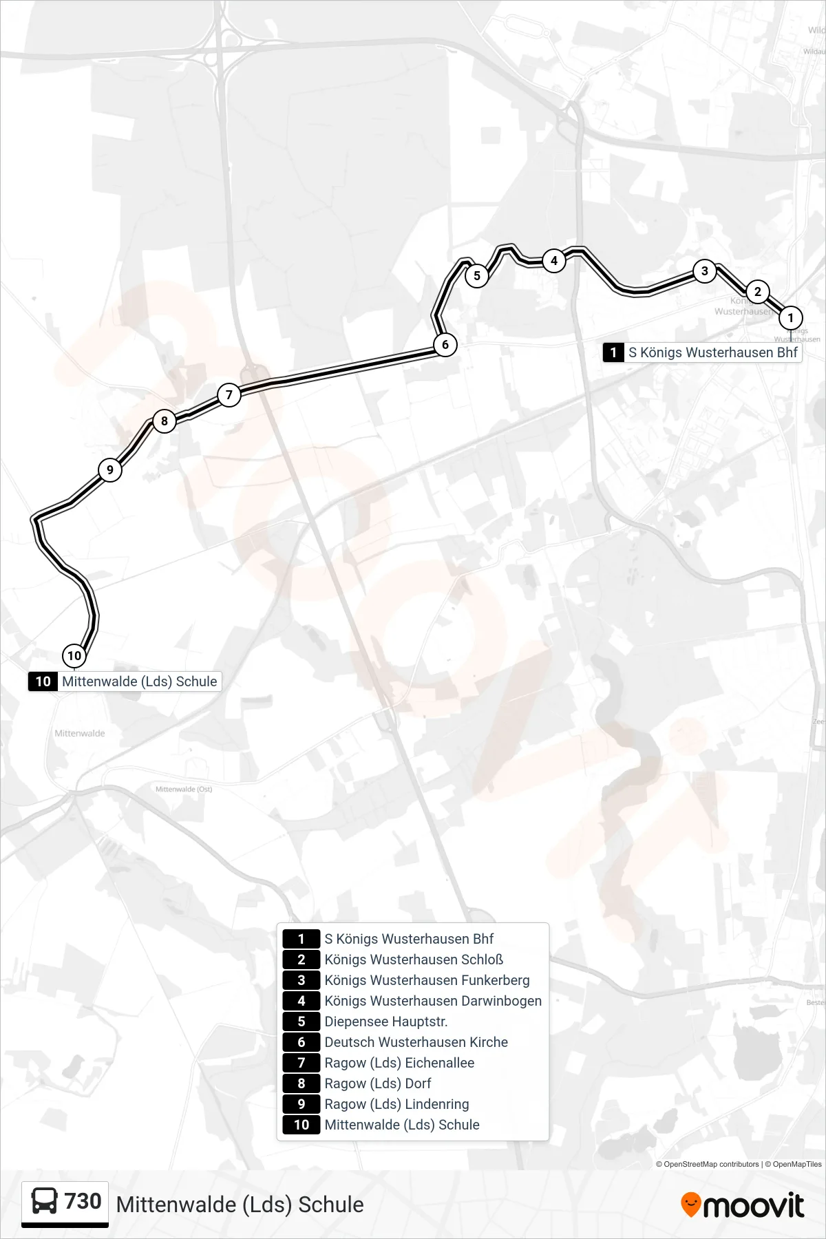 Linie 730 (Bus) Richtung Mittenwalde (Lds) Schule: Route und Haltestellen auf der Karte
