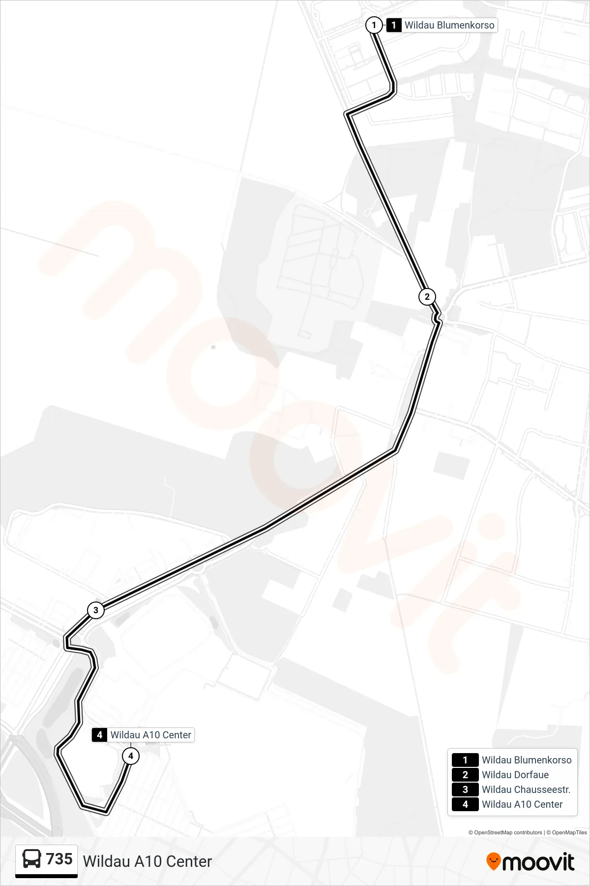 Linie 735 (Bus) Richtung Wildau A10 Center: Route und Haltestellen auf der Karte