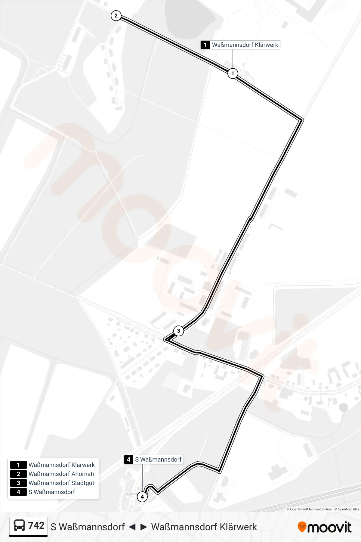 742 bus Line (S Waßmannsdorf) route and stops on a map