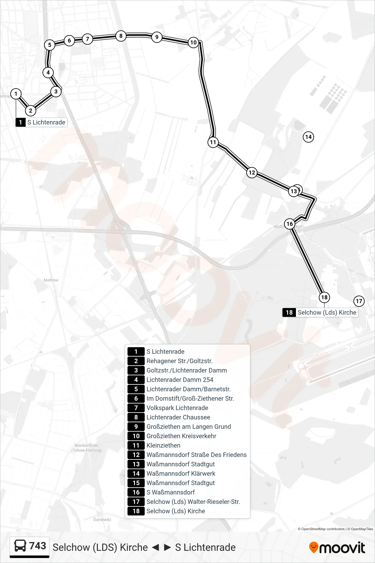 Linie 743 (Bus) Richtung Selchow (Lds) Kirche: Route und Haltestellen auf der Karte