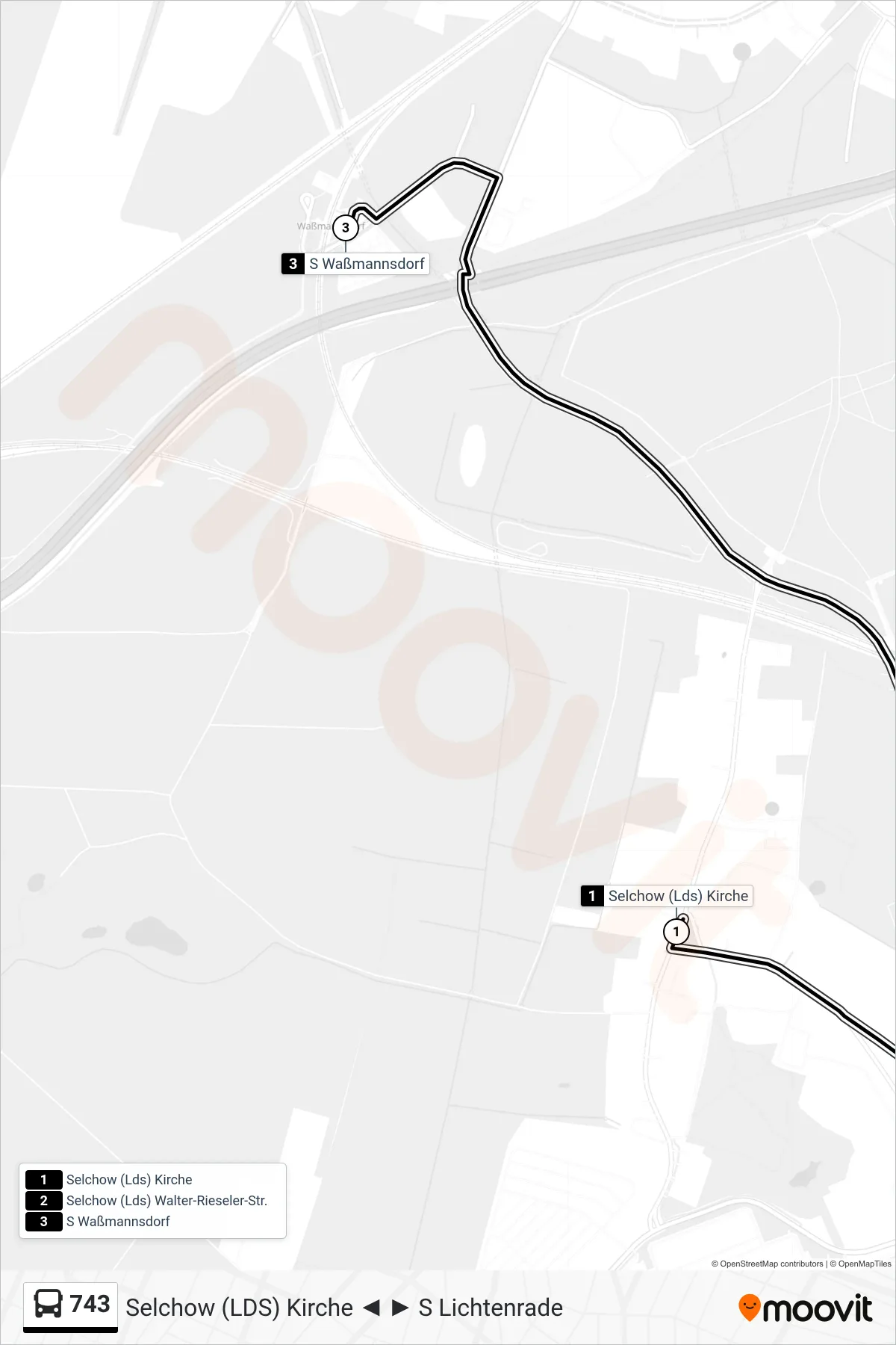 Linie 743 (Bus) Richtung S Waßmannsdorf: Route und Haltestellen auf der Karte