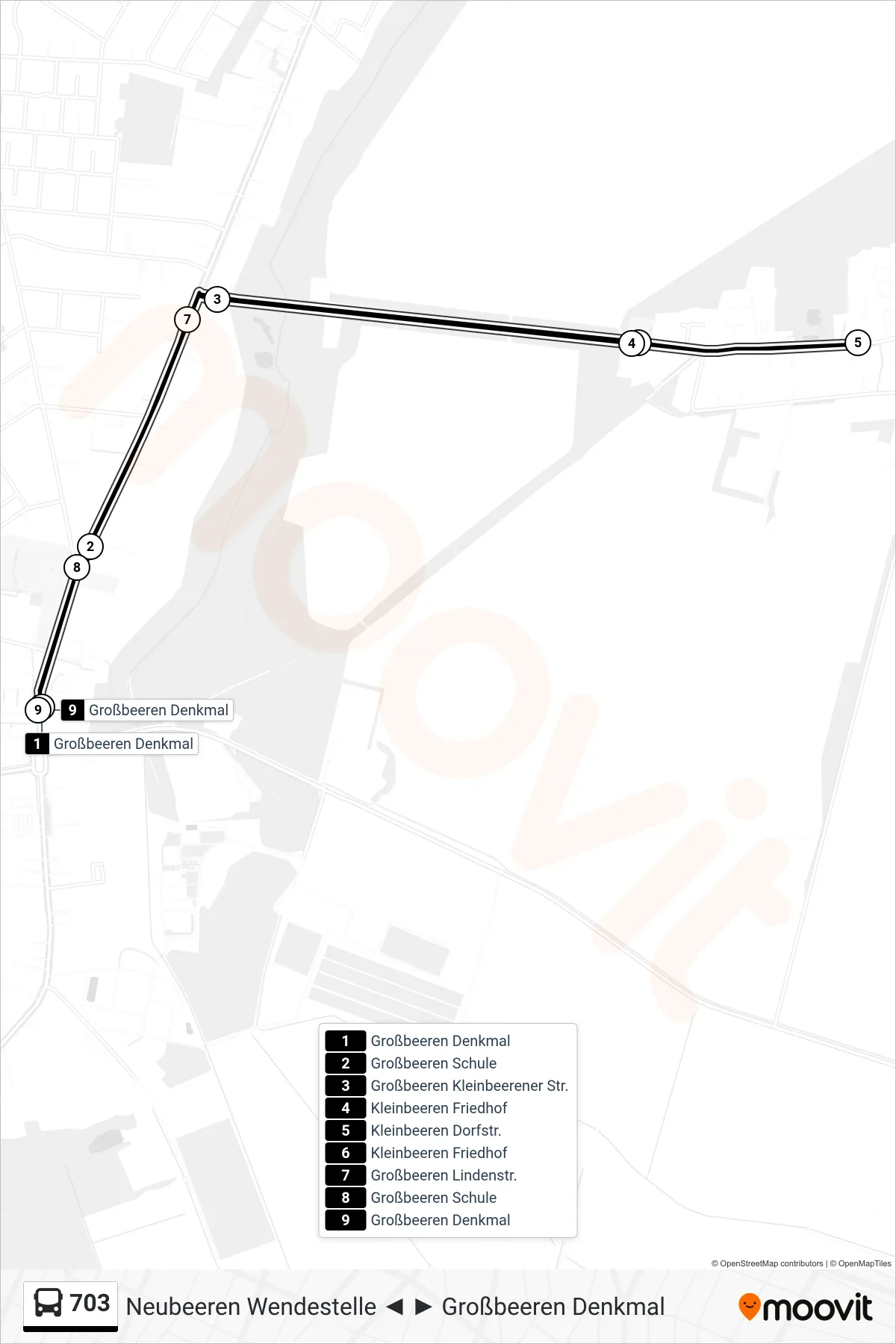 Linie 703 (Bus) Richtung Großbeeren Denkmal: Route und Haltestellen auf der Karte