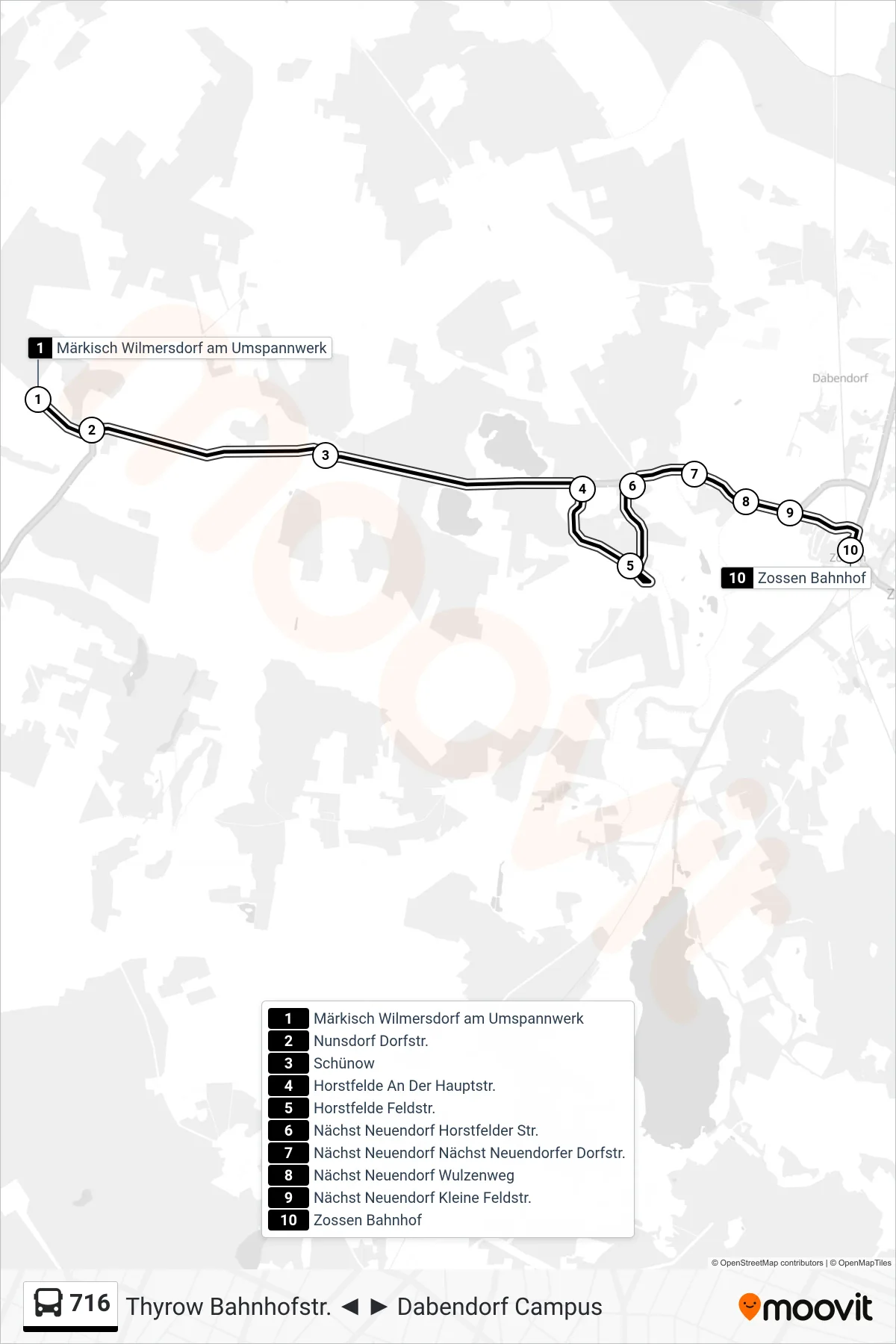Linie 716 (Bus) Richtung Zossen Bahnhof: Route und Haltestellen auf der Karte