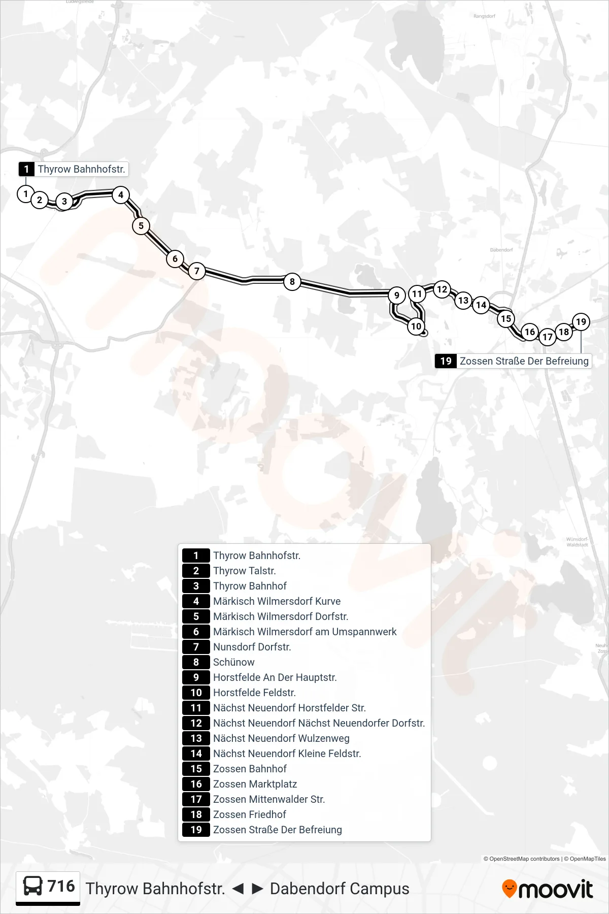 Linie 716 (Bus) Richtung Zossen Straße Der Befreiung: Route und Haltestellen auf der Karte