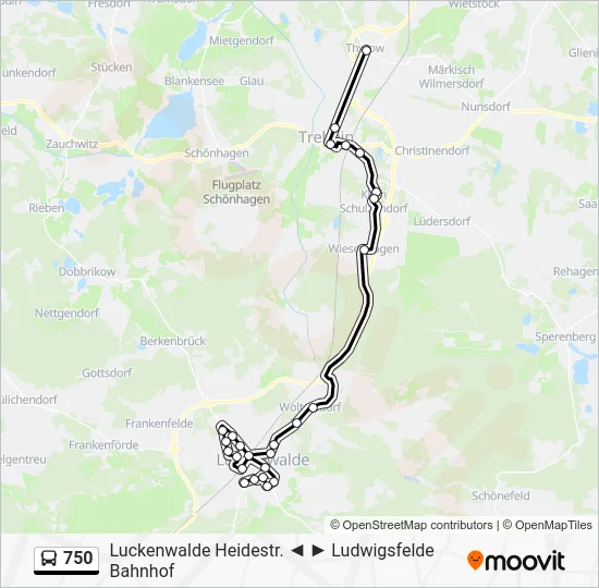 Автобус 750: карта маршрута