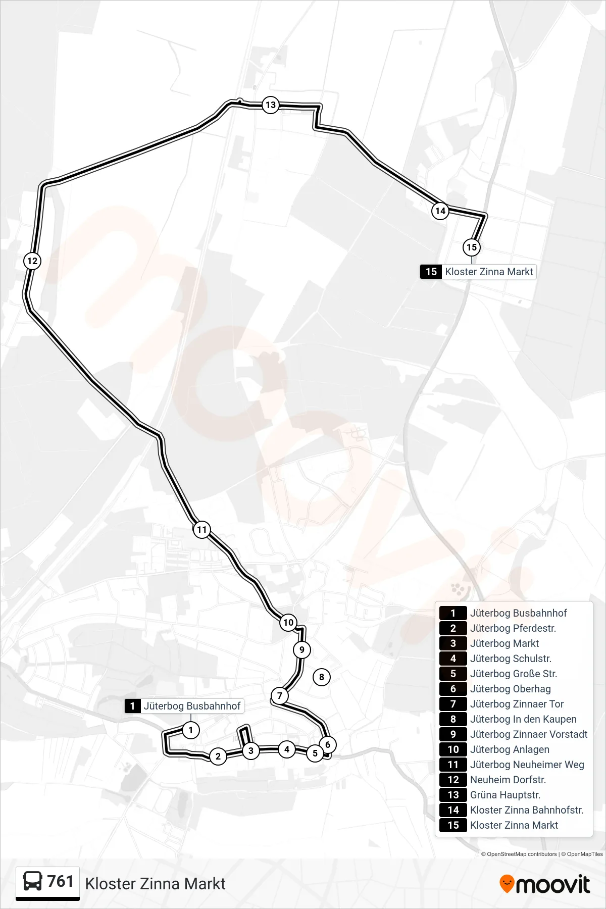 Linie 761 (Bus) Richtung Kloster Zinna Markt: Route und Haltestellen auf der Karte