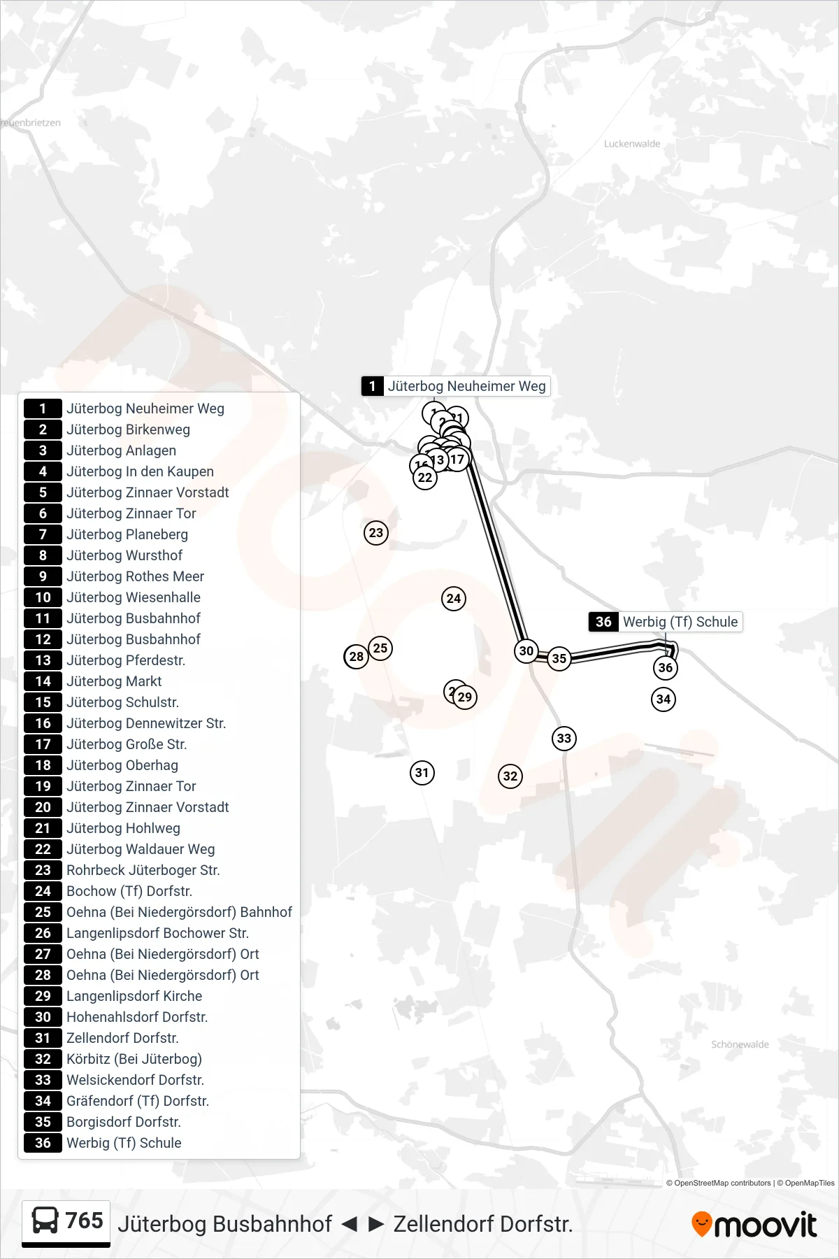 765 bus Line (Werbig (Tf) Schule) route and stops on a map