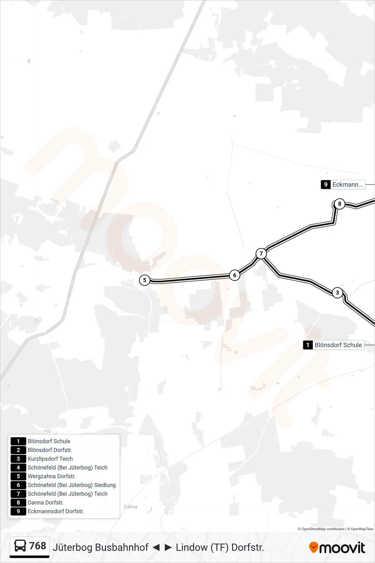 Linie 768 (Bus) Richtung Eckmannsdorf Dorfstr.: Route und Haltestellen auf der Karte