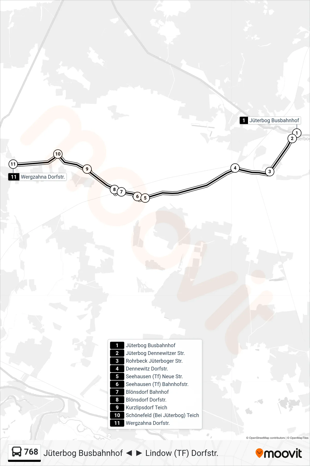 Linie 768 (Bus) Richtung Wergzahna Dorfstr.: Route und Haltestellen auf der Karte