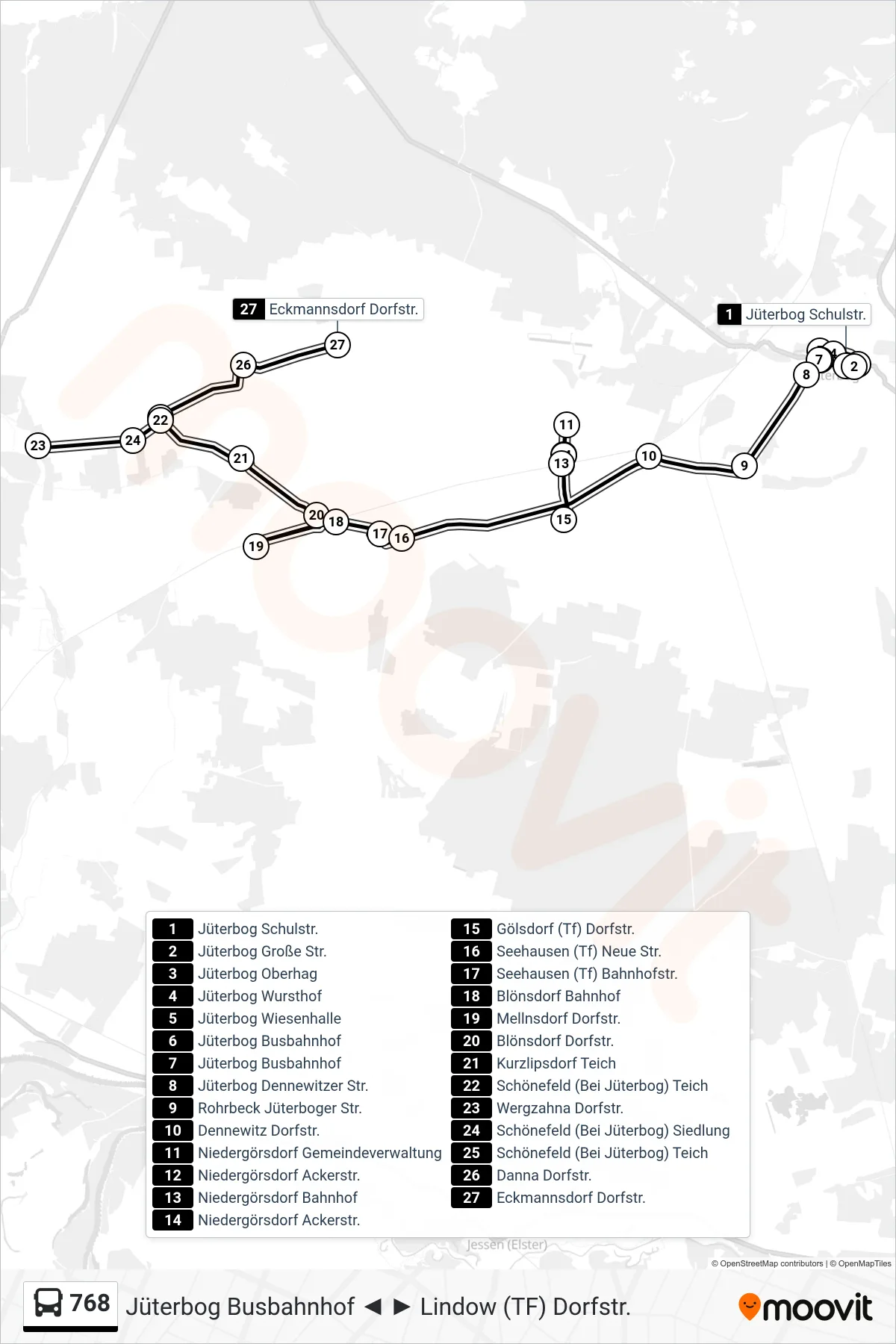 Linie 768 (Bus) Richtung Eckmannsdorf Dorfstr.: Route und Haltestellen auf der Karte