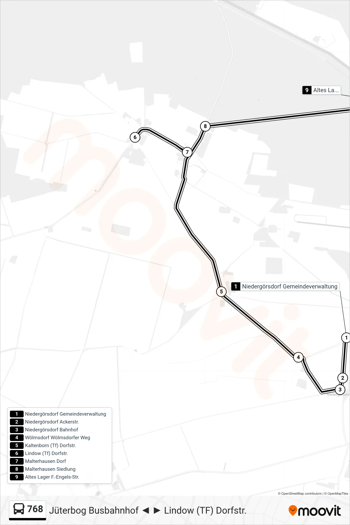 Linie 768 (Bus) Richtung Altes Lager F.-Engels-Str.: Route und Haltestellen auf der Karte