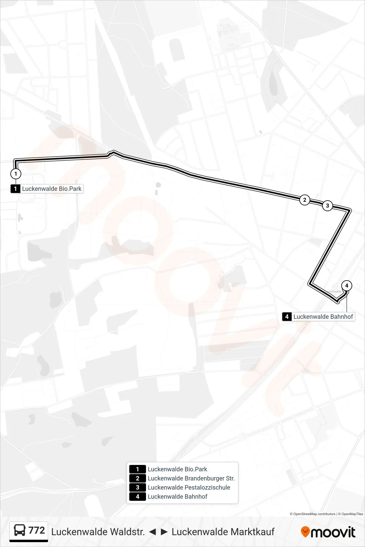 Linie 772 (Bus) Richtung Luckenwalde Bahnhof: Route und Haltestellen auf der Karte