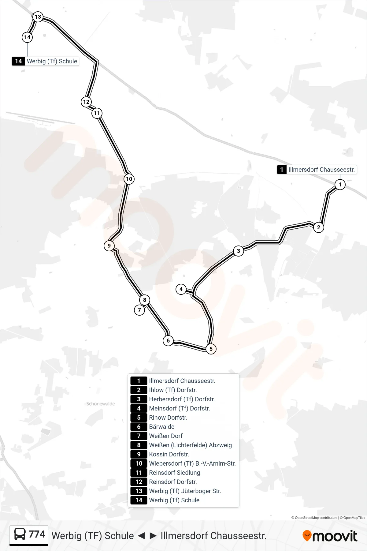774 bus Line (Werbig (Tf) Schule) route and stops on a map