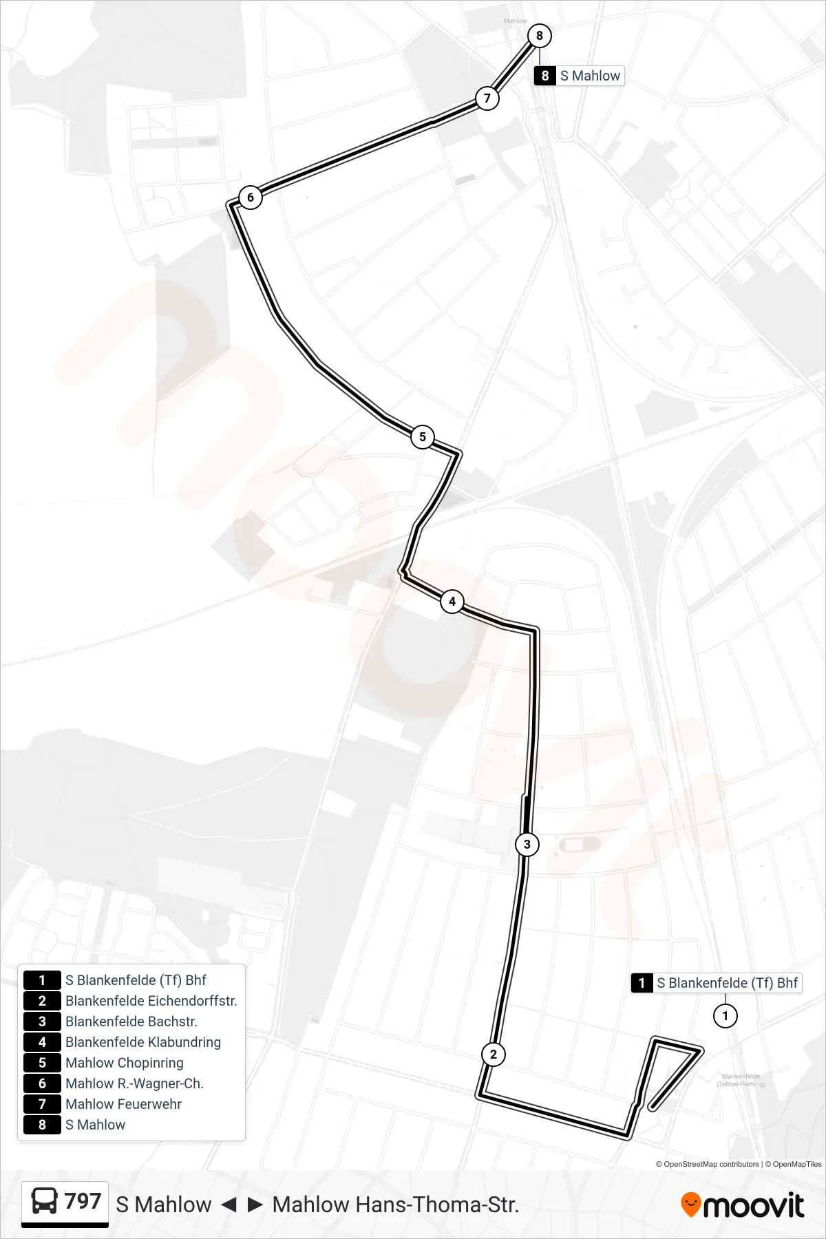 Linie 797 (Bus) Richtung S Mahlow: Route und Haltestellen auf der Karte
