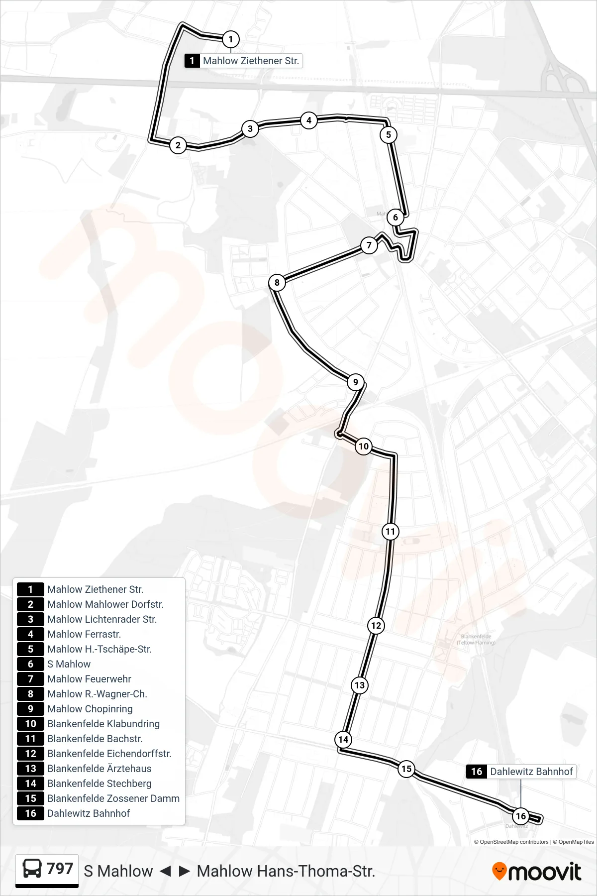 Linie 797 (Bus) Richtung Dahlewitz Bahnhof: Route und Haltestellen auf der Karte