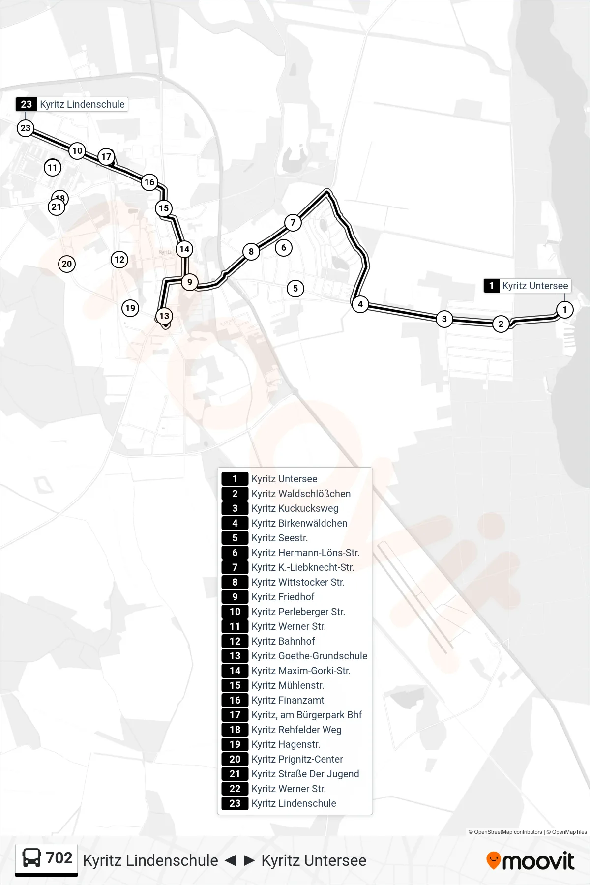 702 bus Line (Kyritz Lindenschule) route and stops on a map
