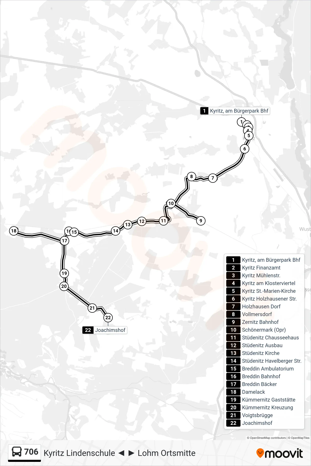 706 bus Line (Joachimshof) route and stops on a map