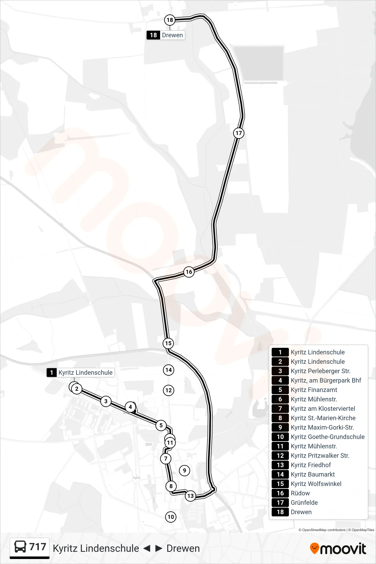 Linie 717 (Bus) Richtung Drewen: Route und Haltestellen auf der Karte