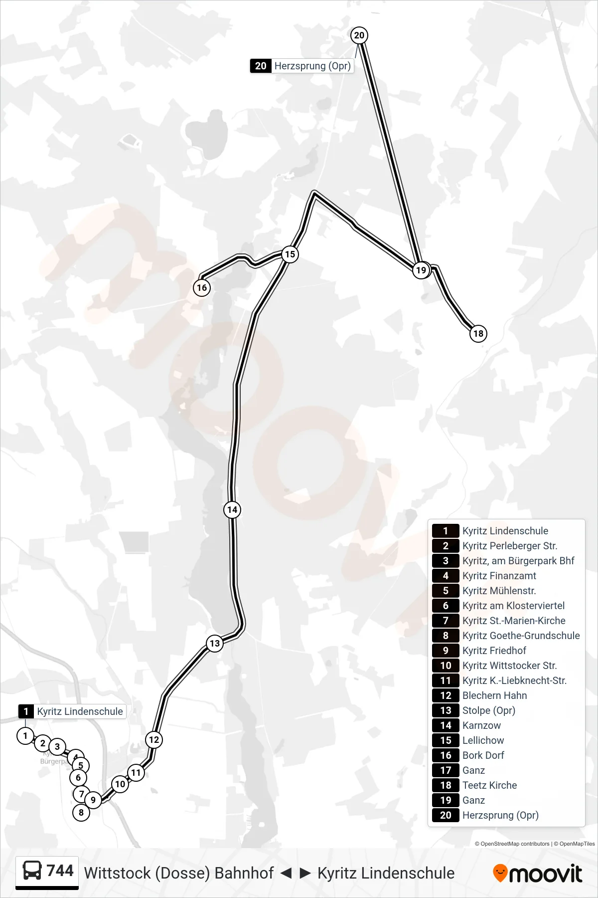 744 bus Line (Herzsprung (Opr)) route and stops on a map