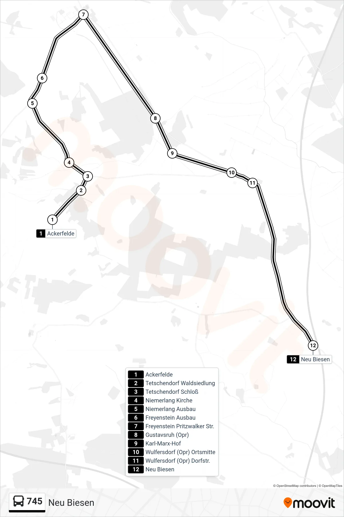 Linie 745 (Bus) Richtung Neu Biesen: Route und Haltestellen auf der Karte